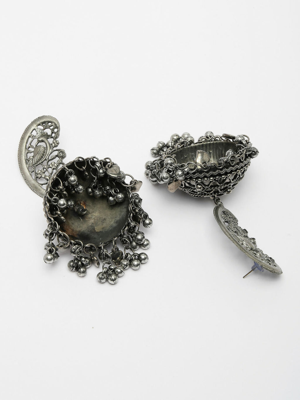 NVR Women's Silver-Plated Oxidised Dome Shaped Jhumka Earrings