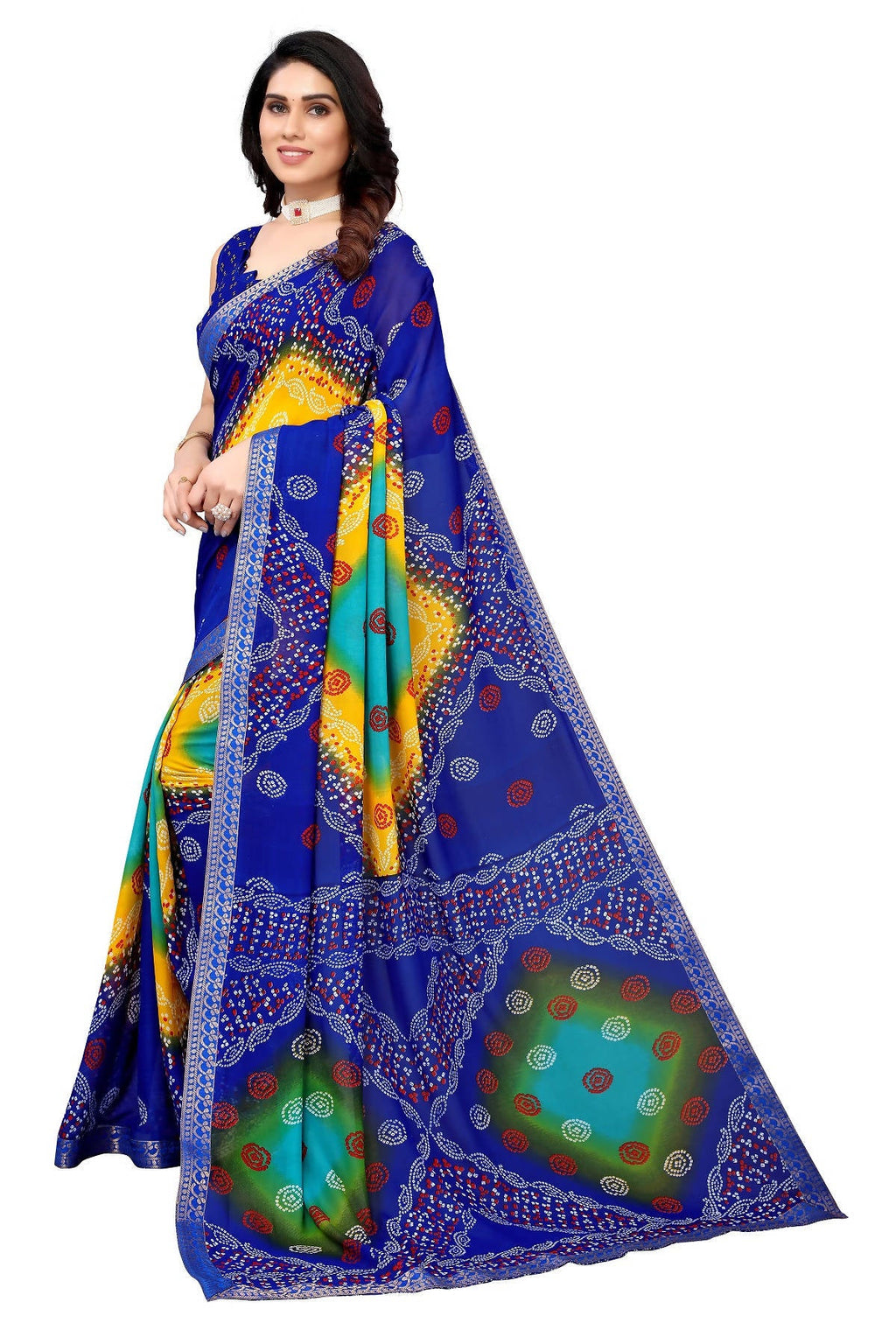Vamika Ethnic Fire Blue Printed With Lace Saree