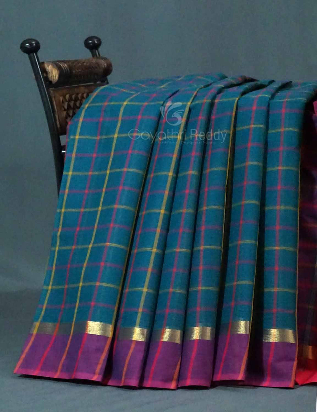 Dual Shade of Peacock Blue And Magenta Pure Mangalgiri Cotton By Gayathri Reddy Designer Studio