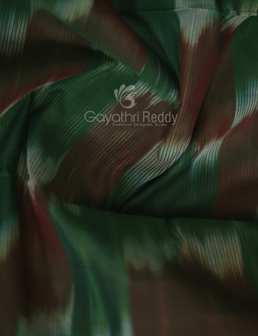 Dual Shades of Bottle Green And Maroon Mangalagiri Ikkat Cotton Saree By Gayathri Reddy Designer Studio