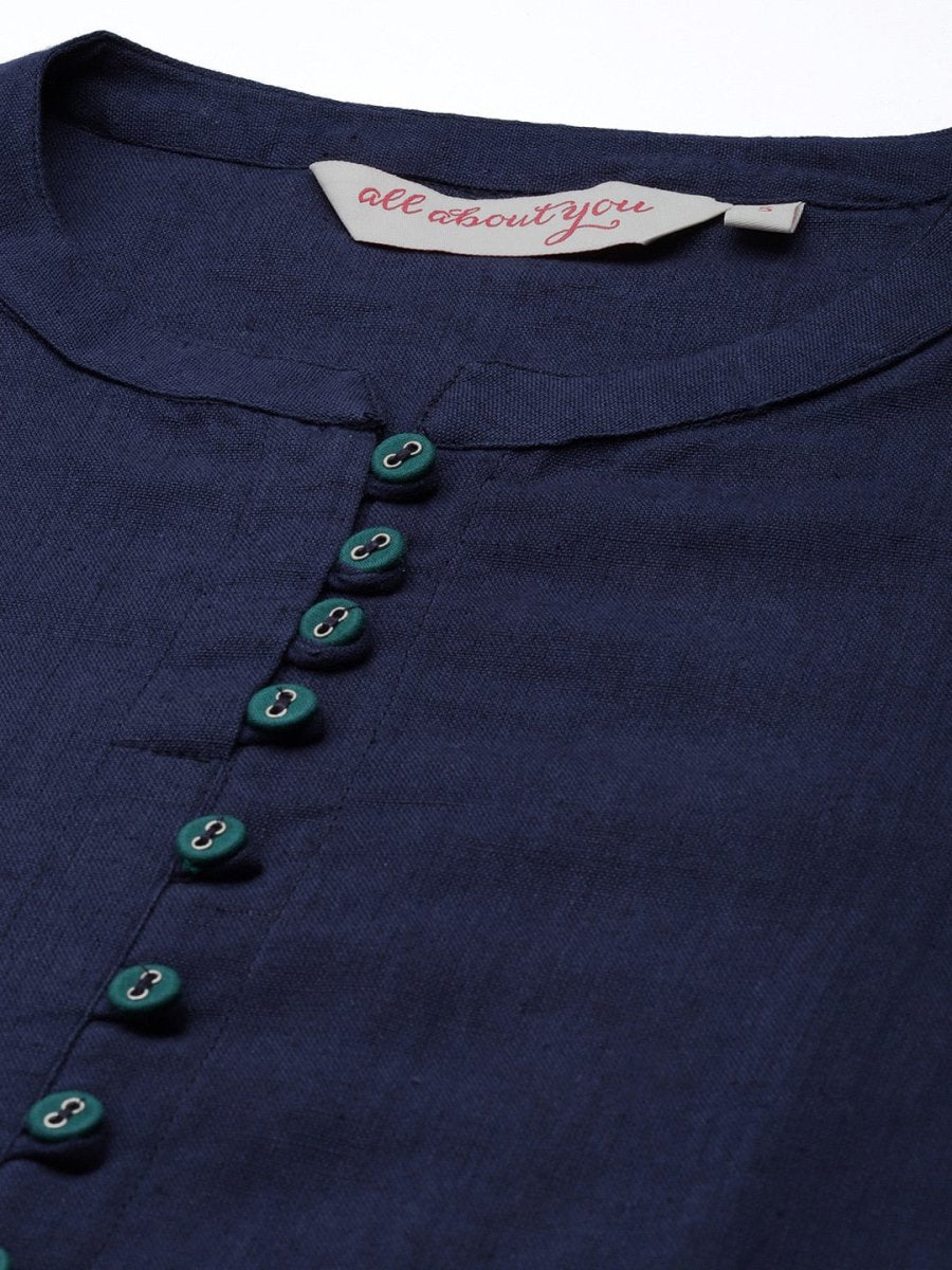 All About You Women Blue & Green Pure Cotton Kurta with Trousers