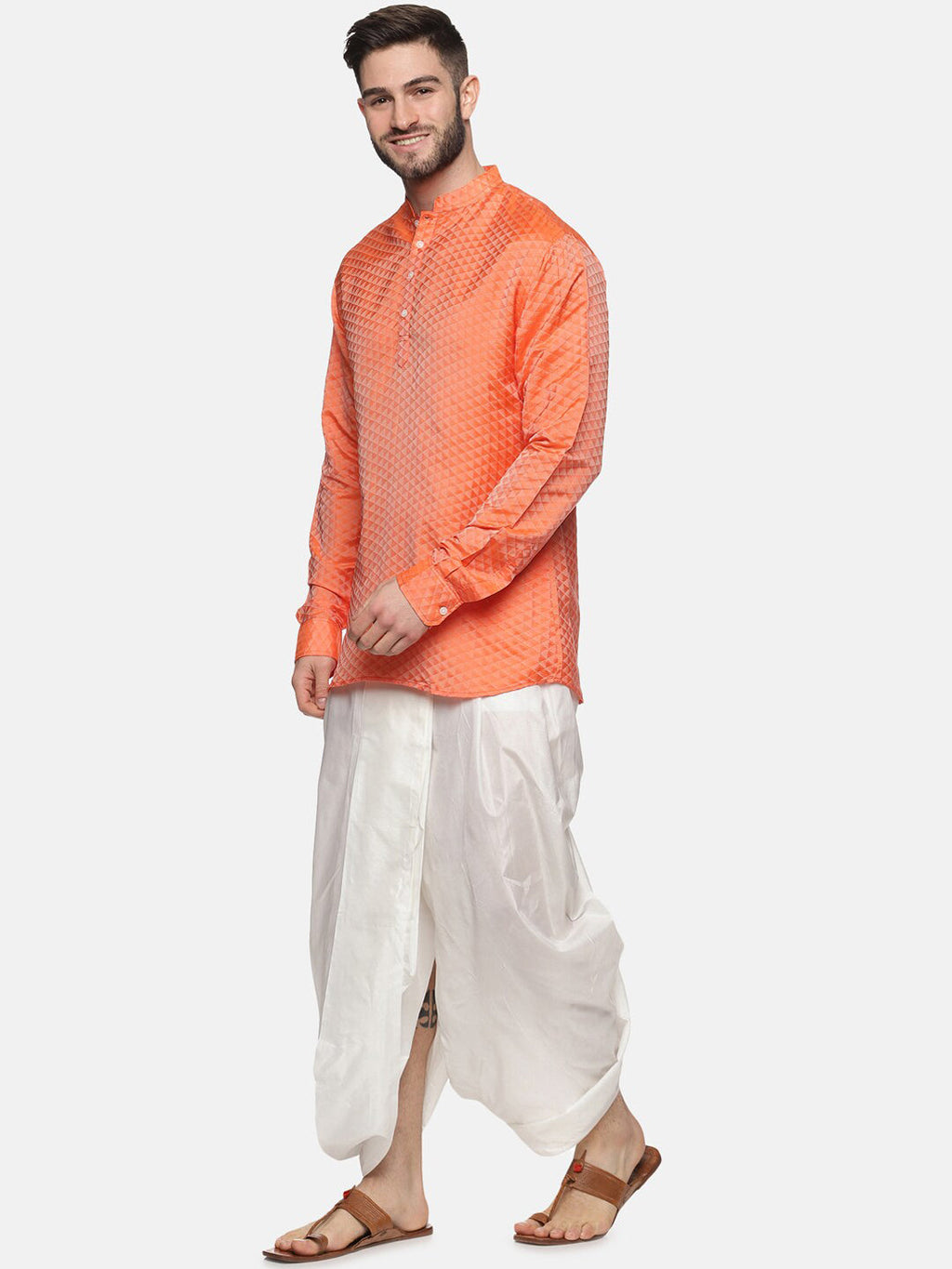 Sethukrishna Men Orange Empire Kurta with Dhoti Pants