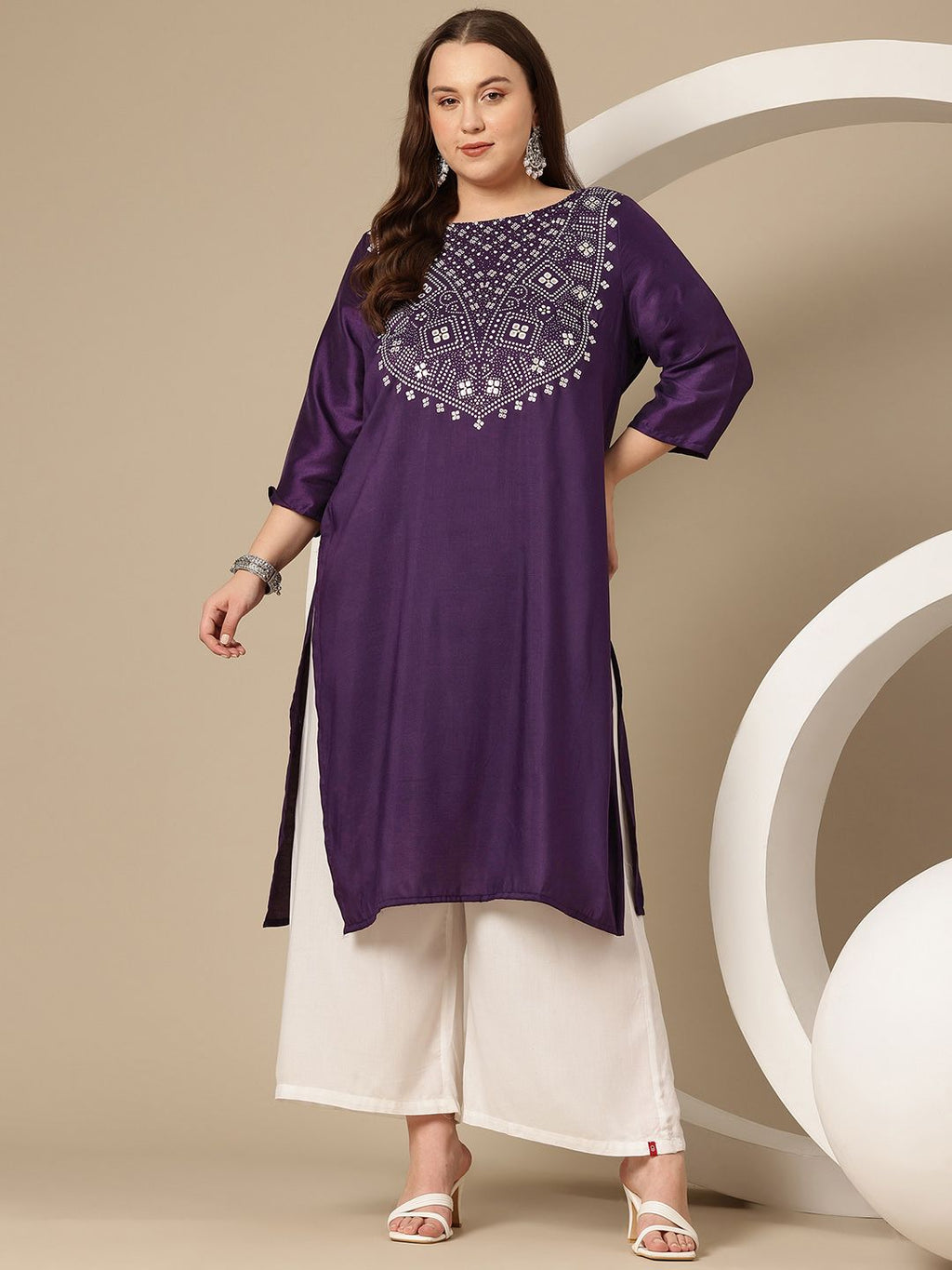 Sztori Plus Size Geometric Print Kurta
