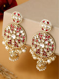 Shoshaa Maroon Contemporary Gold-Polished Kundan Drop Earrings With Jhumkas Earrings Sets