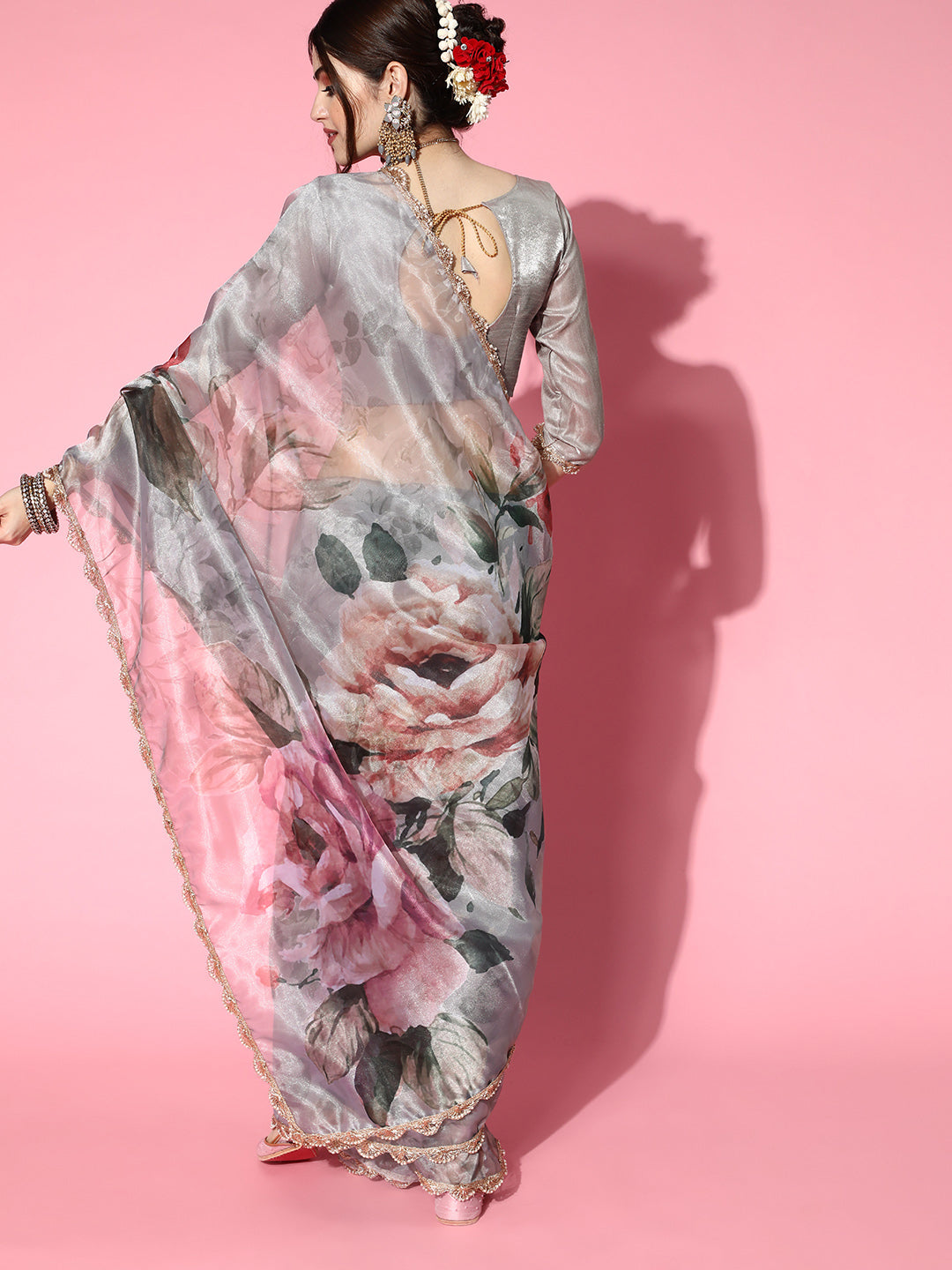 Tikhi Imli Grey Saree with Zari border