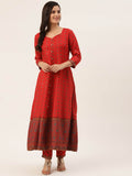 HERE&NOW Women Red Ethnic Motifs Printed Kurta with Trousers