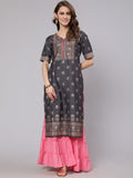 Aks Ethnic Motifs Printed Straight Silk Kurta