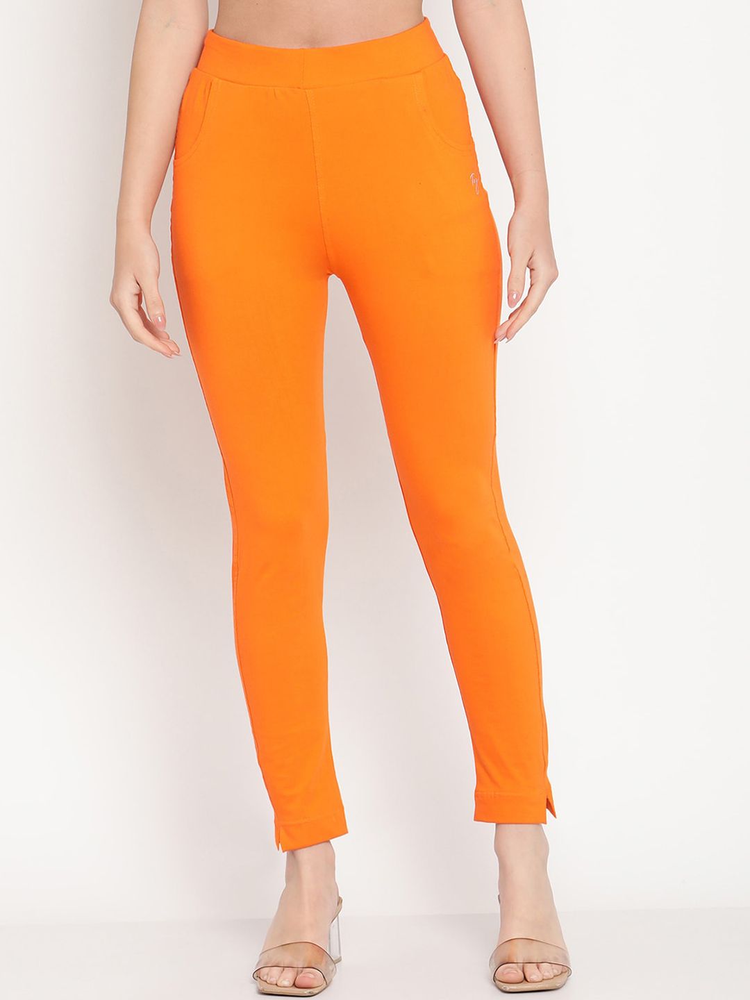 TAG 7 Set Of 2 Beige & Orange Solid Leggings