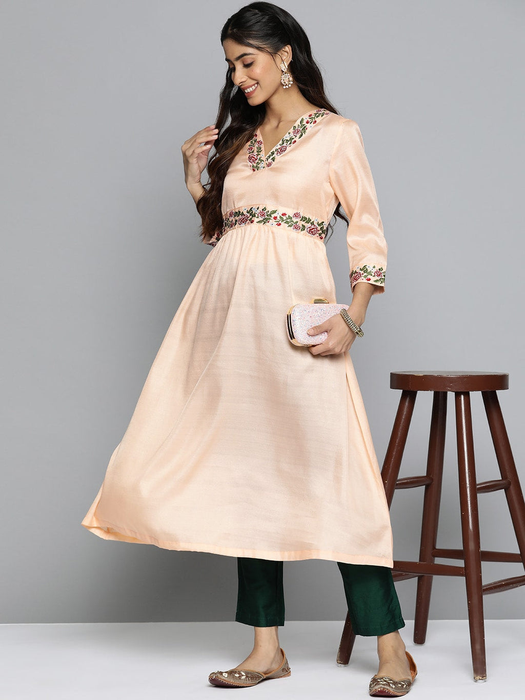 HERE&NOW Women Floral Embroidered Empire A-Line Kurta