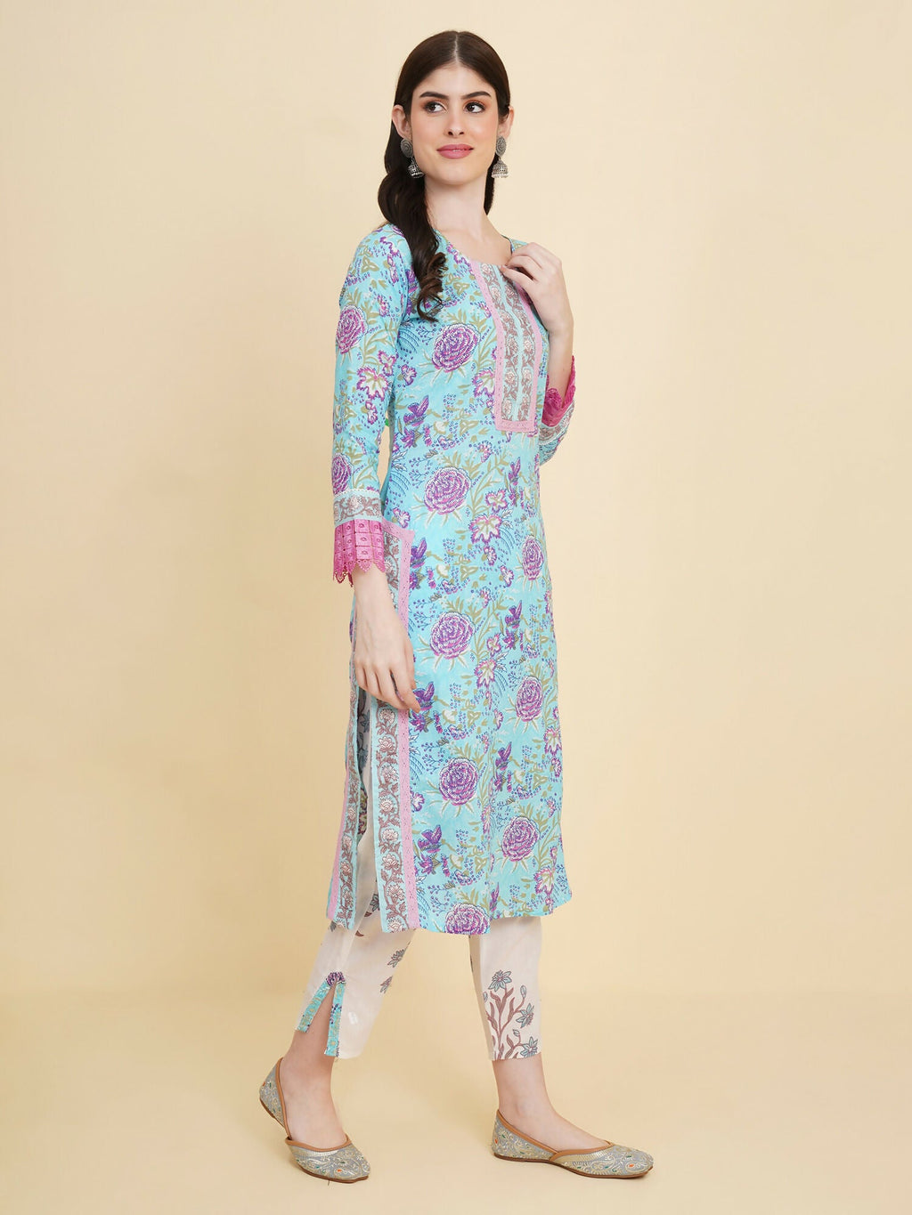 Designer Stylish skyblue Cotton Stitched Suit With Dupatta - Tanisha