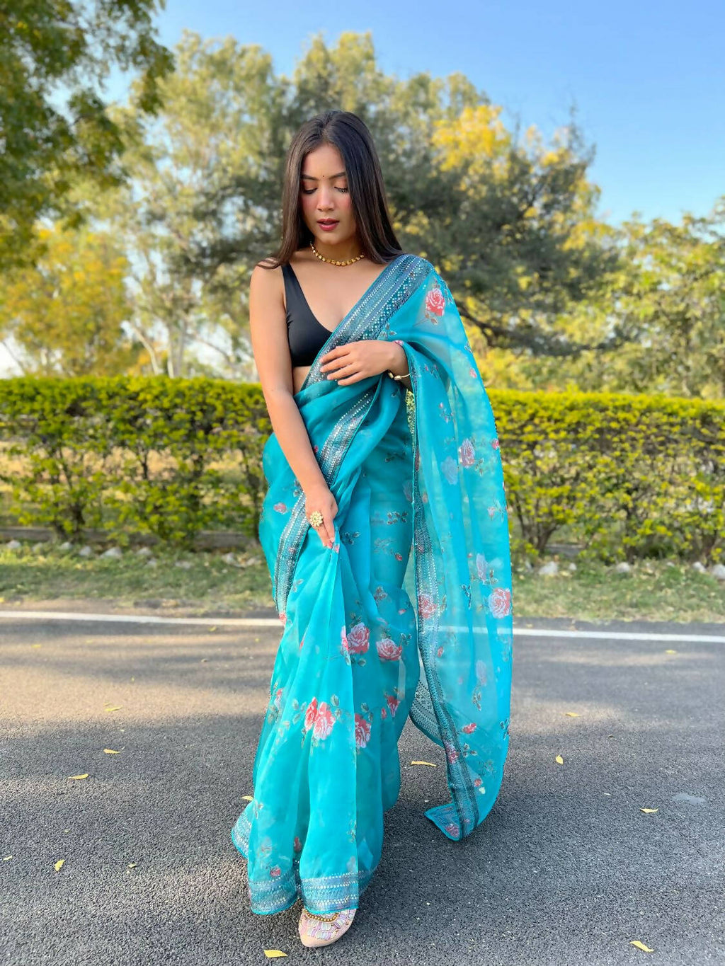 Vamsee Sky Blue Organza Saree