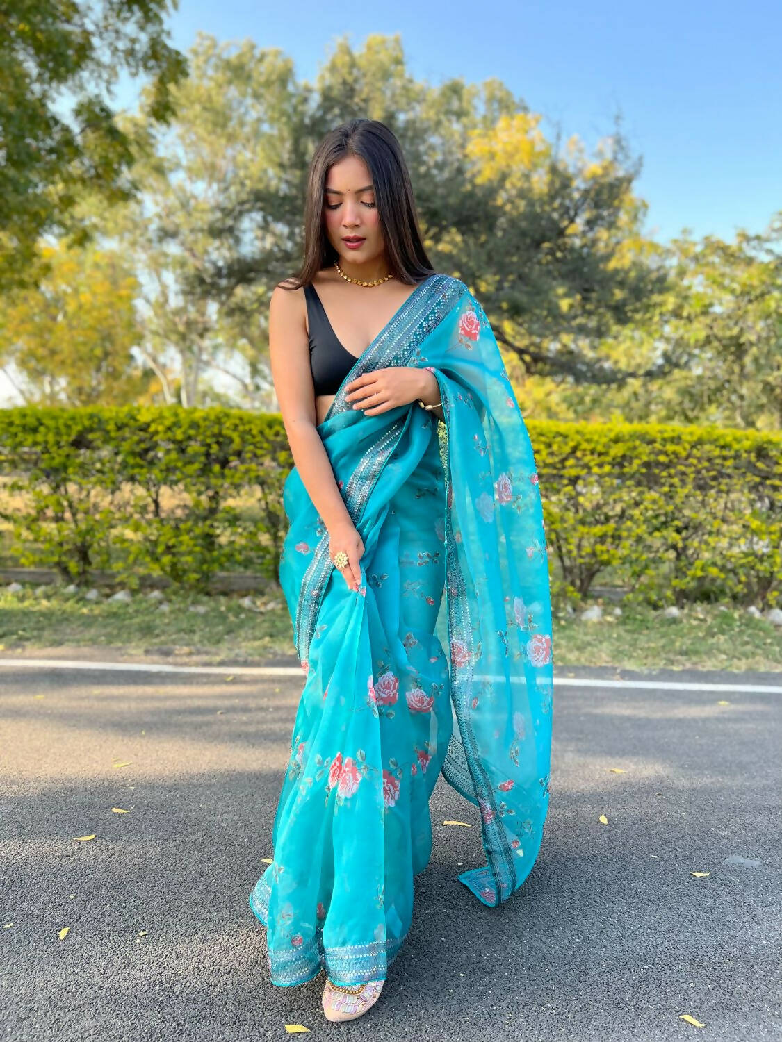 Vamsee Sky Blue Organza Saree