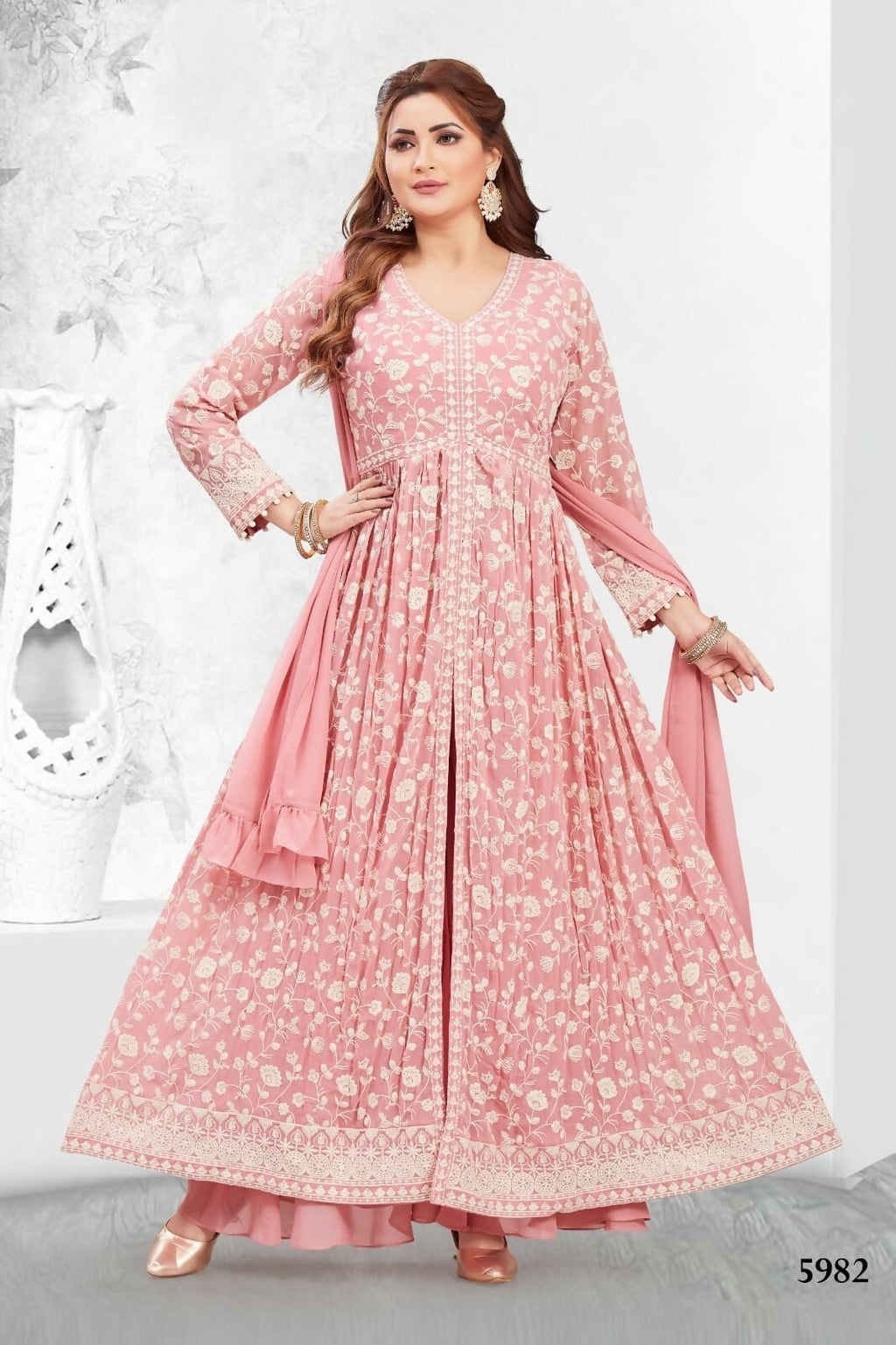 Joban Fashion Georgette Peach Color Kurta Set