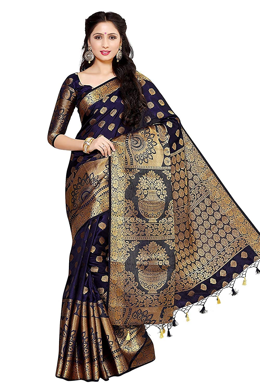 Mimosa Women's Kanchipuram Silk Saree With Unstitched Blouse Piece