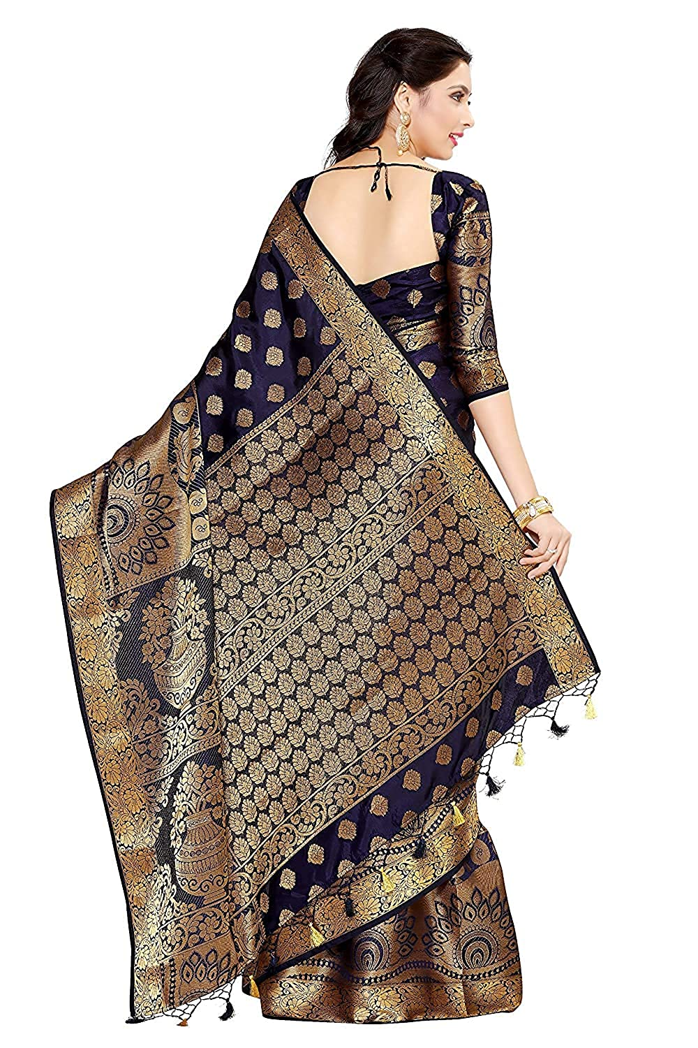 Mimosa Women's Kanchipuram Silk Saree With Unstitched Blouse Piece