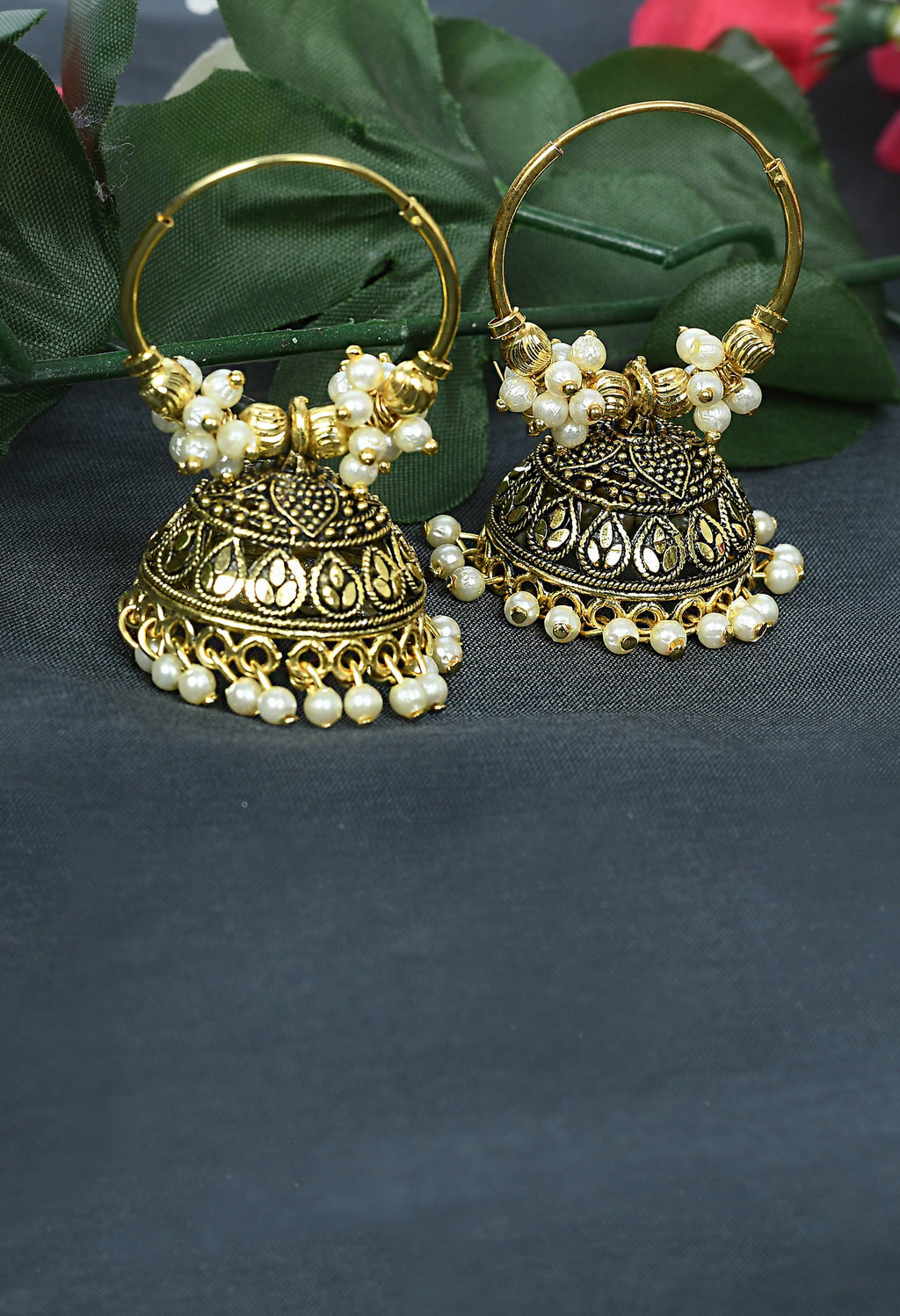 Mominos Fashion Johar Kamal Designer Golden Color Jhumkas