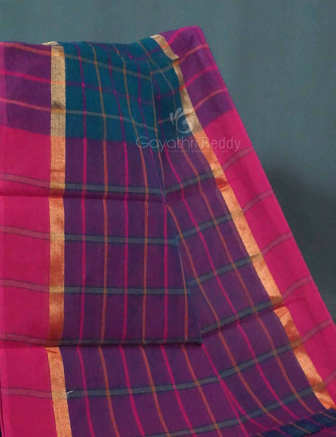 Dual Shade of Peacock Blue And Magenta Pure Mangalgiri Cotton By Gayathri Reddy Designer Studio