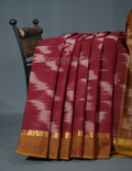 Dual Shades of Maroon And Chikoo Mangalagiri Ikkat Cotton Saree By Gayathri Reddy Designer Studio