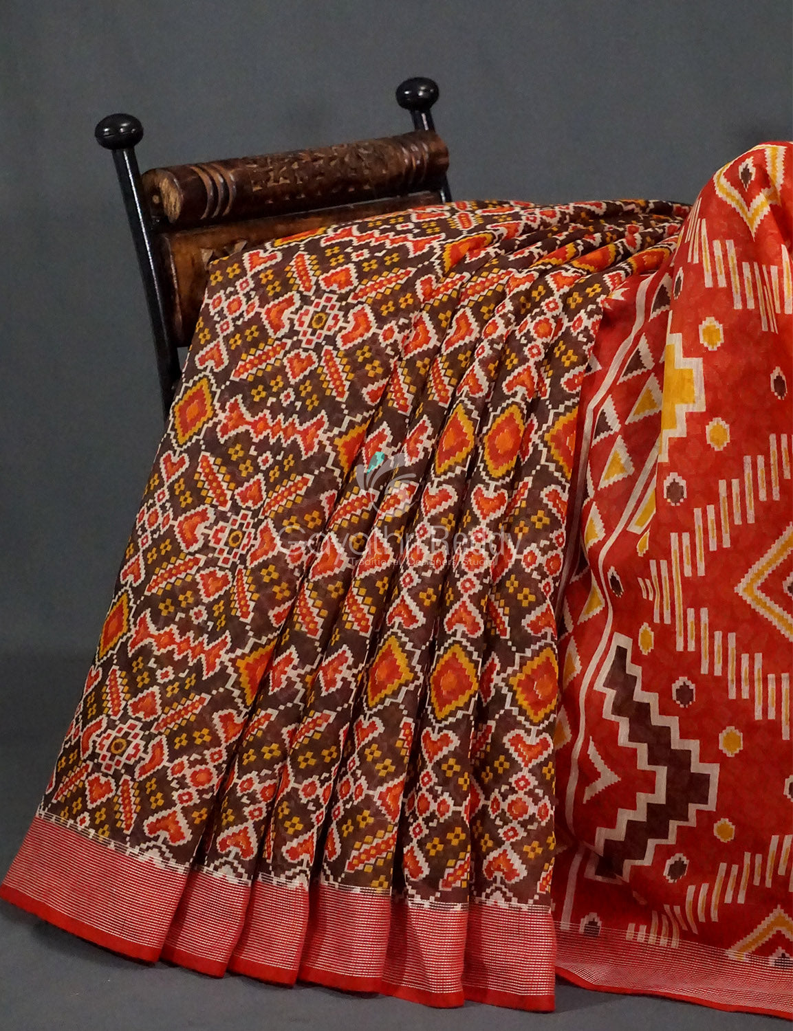 Shades of Mehendi Green Patola Print Semi Chanderi Saree By Gayathri Reddy Designer Studio