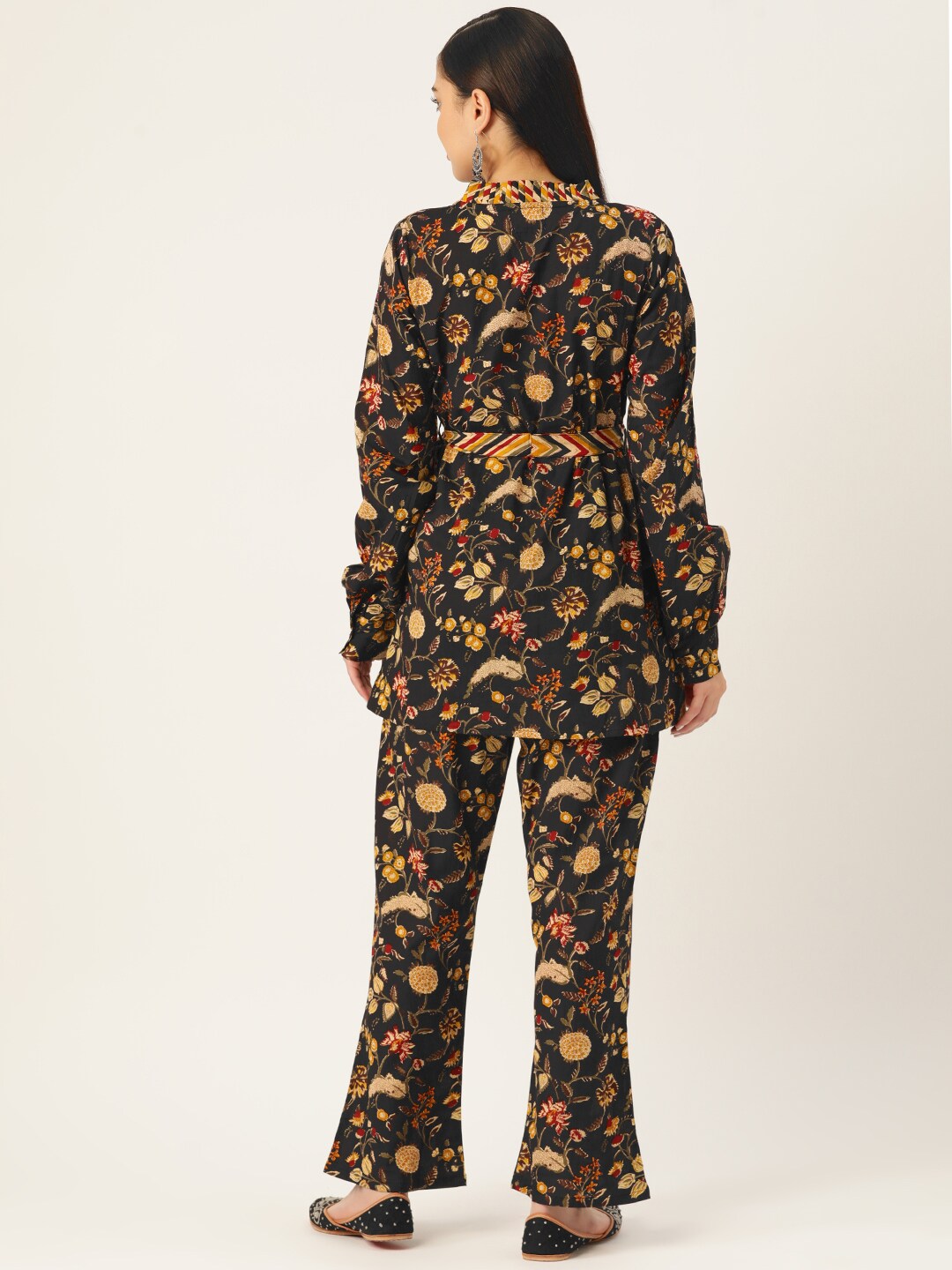 InWeave Women's Black Kalamkari Coord Set With Belt