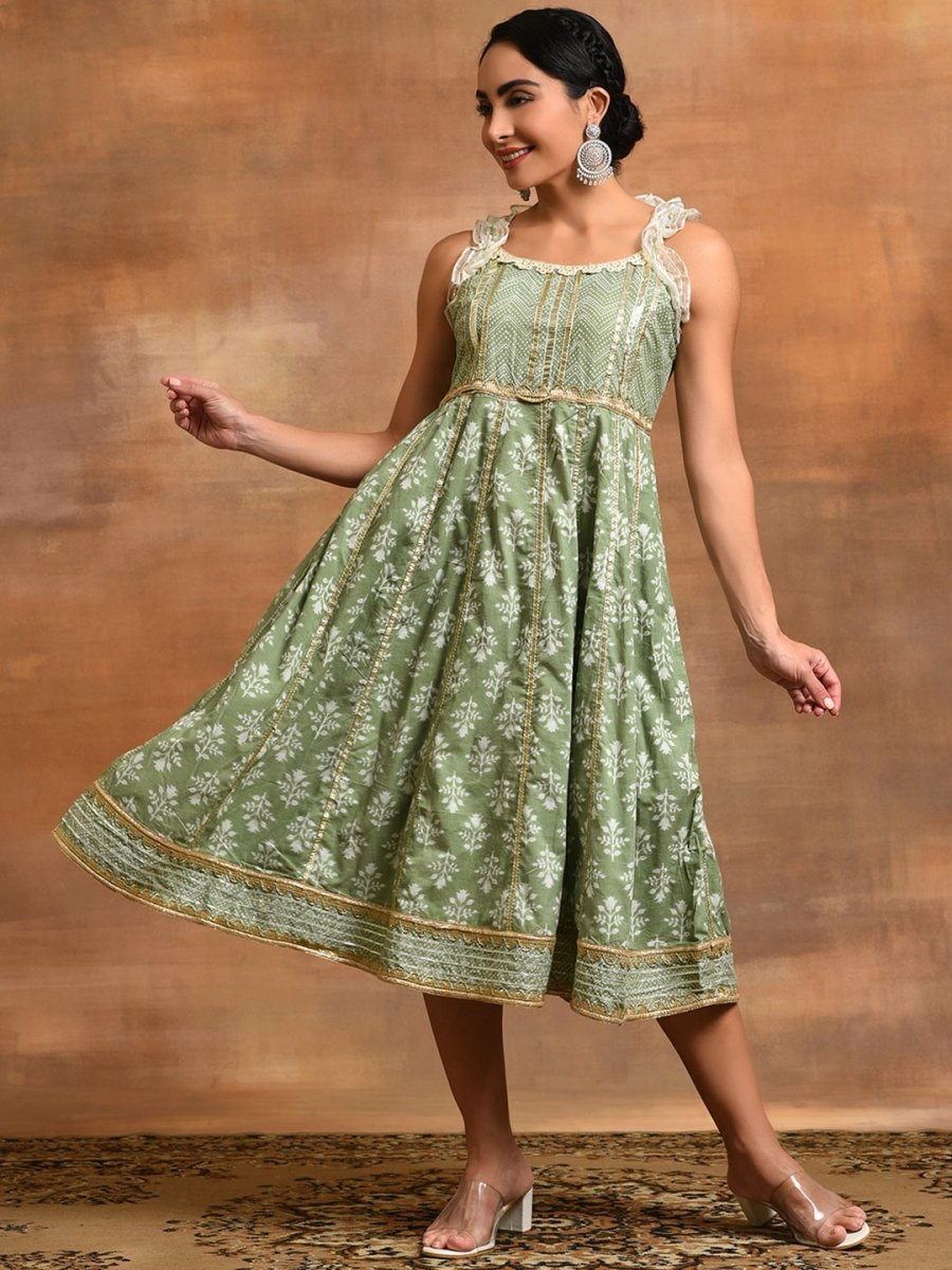 Aks Ethnic Motifs Printed Gotta Patti Pure Cotton Anarkali Kurta