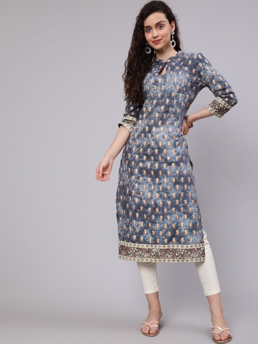 Aks Ethnic Motifs Printed Keyhole Neck Straight Kurta