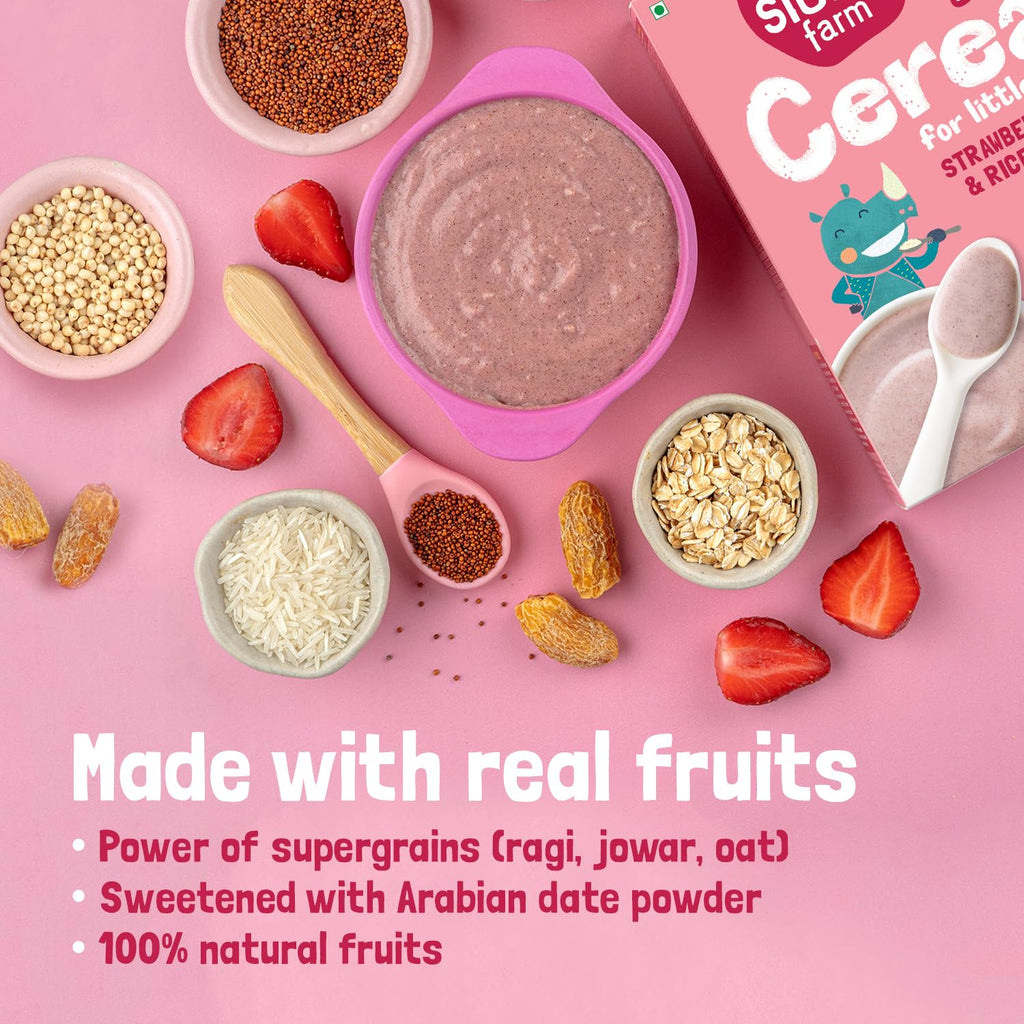 Slurrp Farm Instant Cereal With Ragi, Rice & Strawberry with Milk