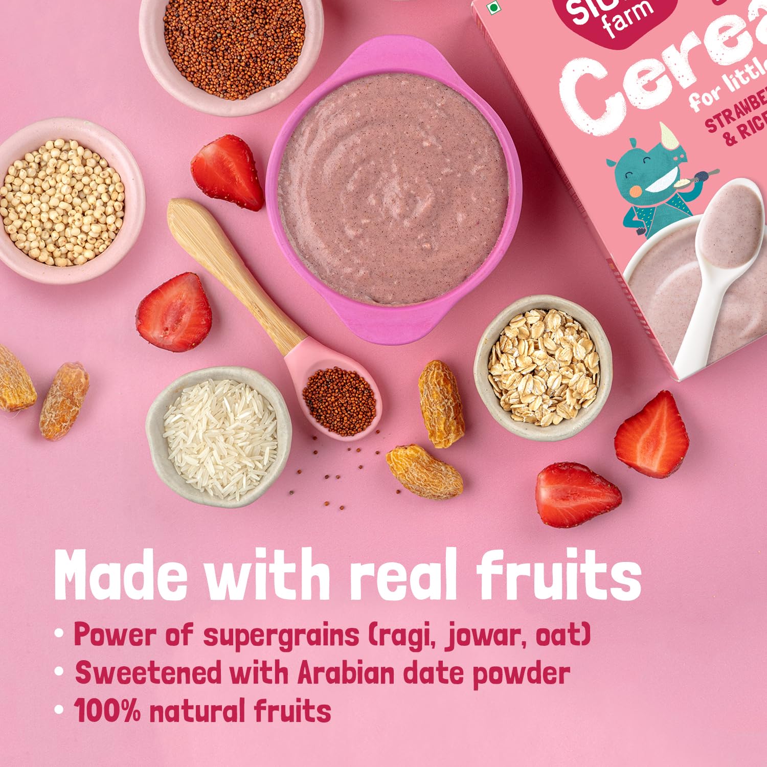 Slurrp Farm Instant Cereal With Ragi, Rice & Strawberry with Milk