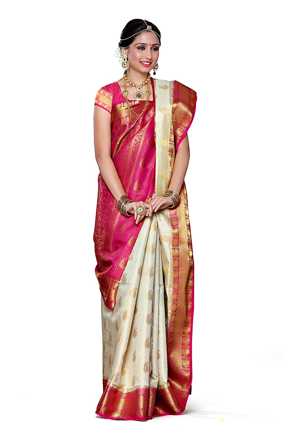 Mimosa Women's Kanchipuram Art Silk Saree With Unstitched Blouse Piece