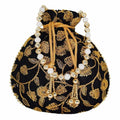Ethnic Silk Potli bag Clutch Batwa Pouch with Embroidery and Metal Bead work Gift For Women