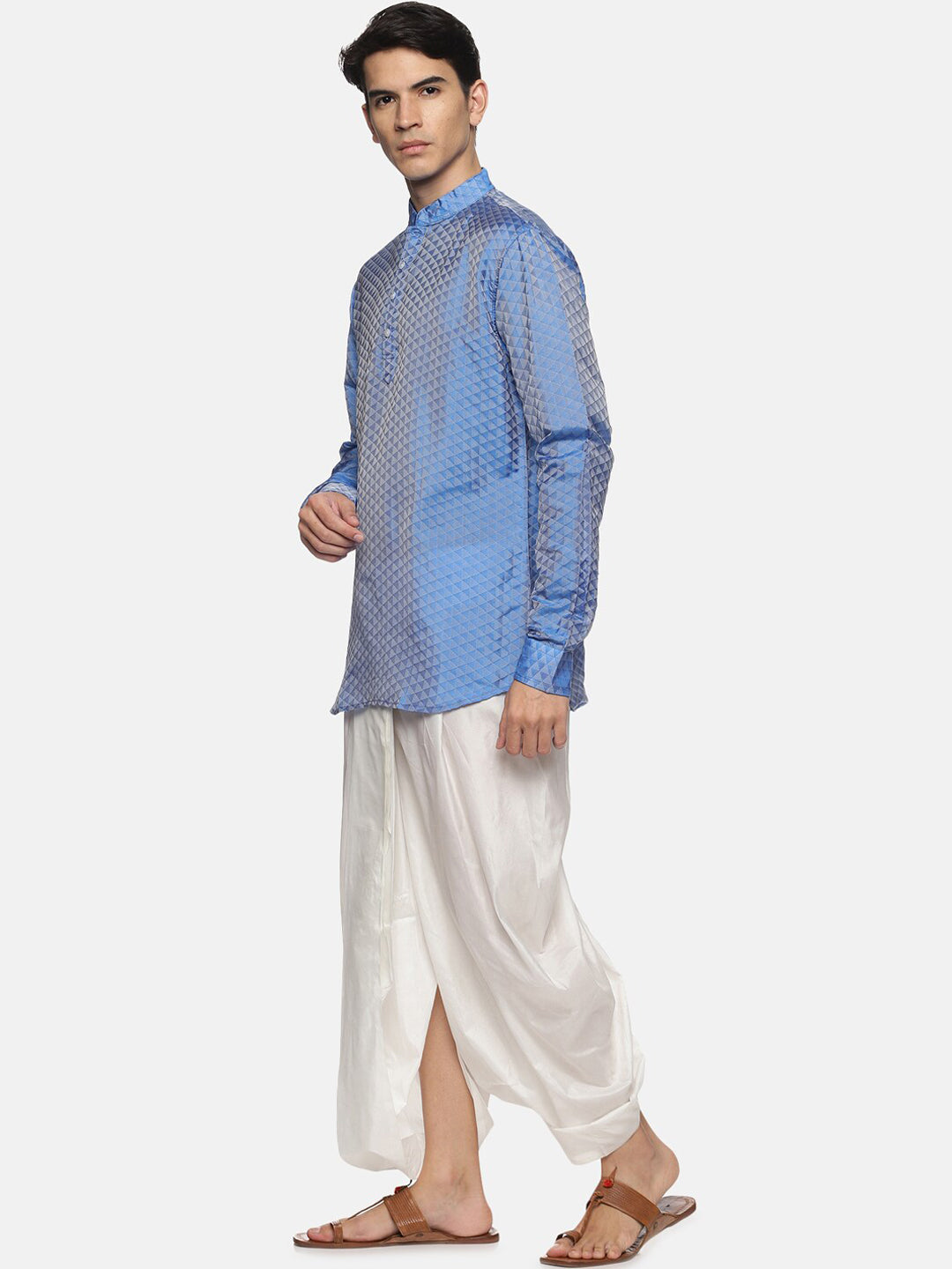 Sethukrishna Men Blue Striped Angrakha Kurti with Dhoti Pants