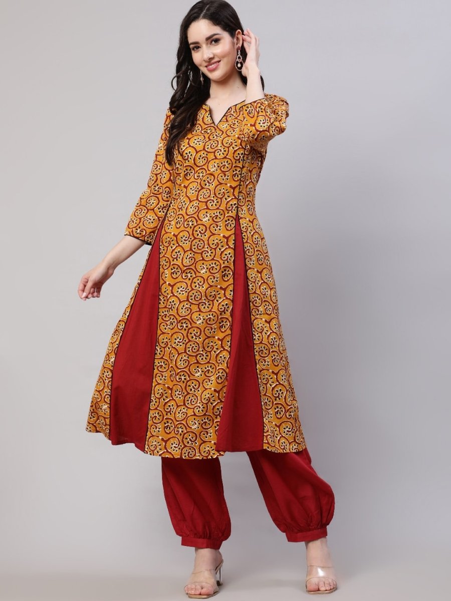 Aks Ethnic Motifs Printed Regular Pure Cotton Kurta With Salwar