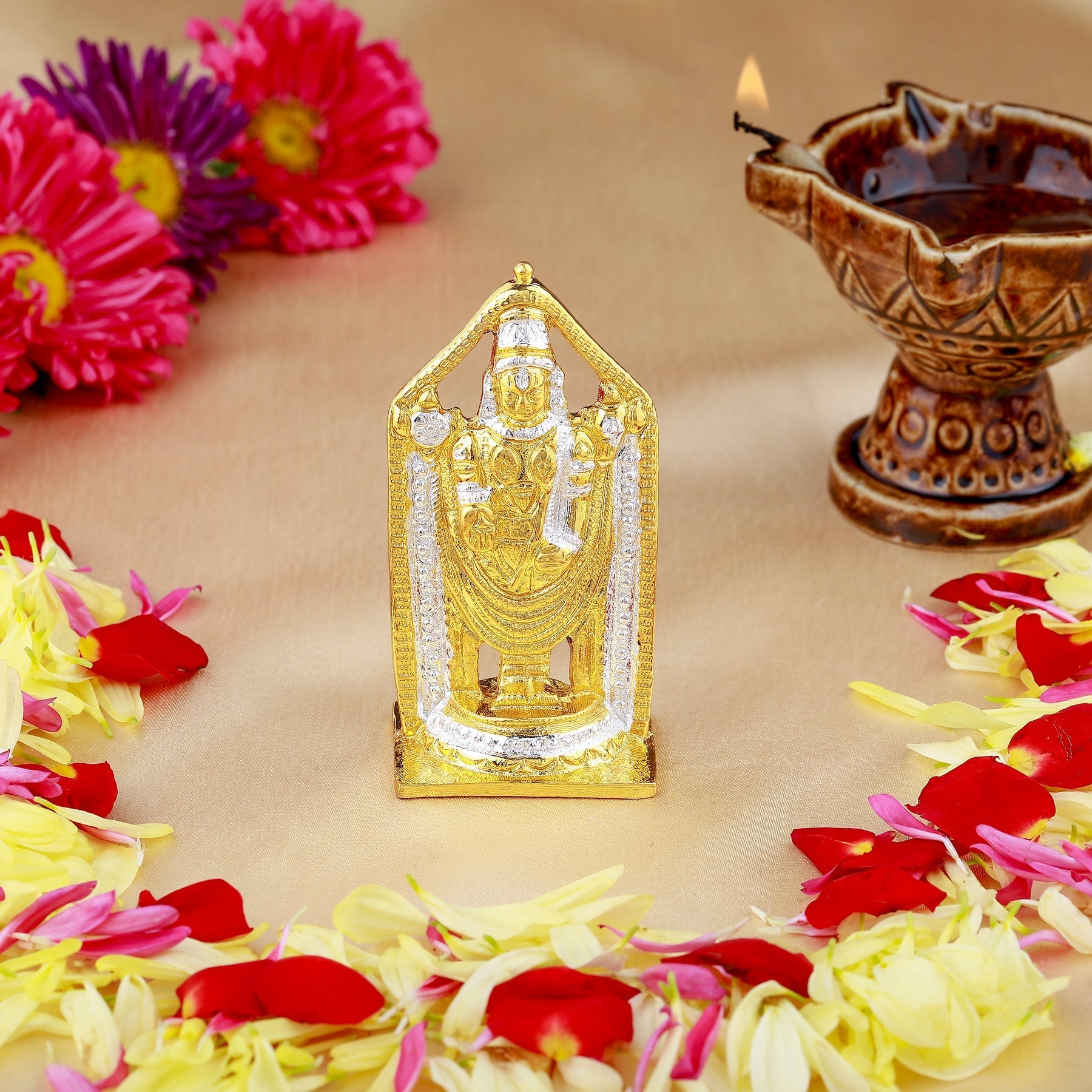 Estele Gold-Polished Lord Tirupati Balaji Idol Showpiece for Pooja Mandir/ Home Decorative