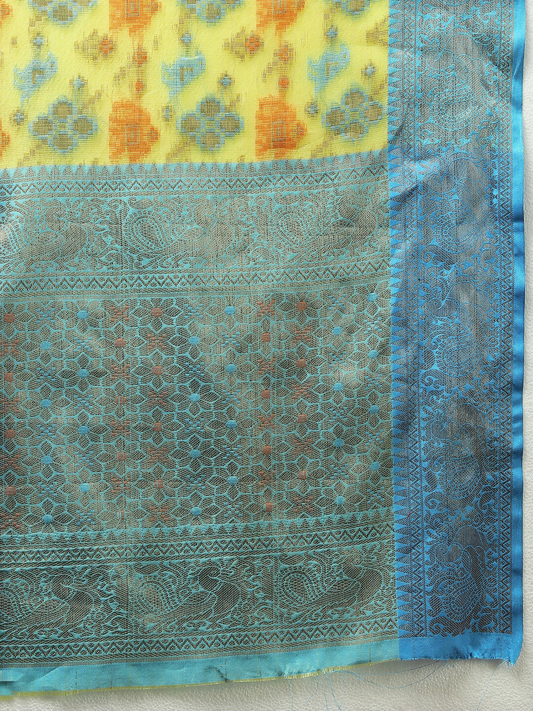 Lorenvalley Fashion Yellow Cotton Woven Design Zari Meenakari Weaving Saree