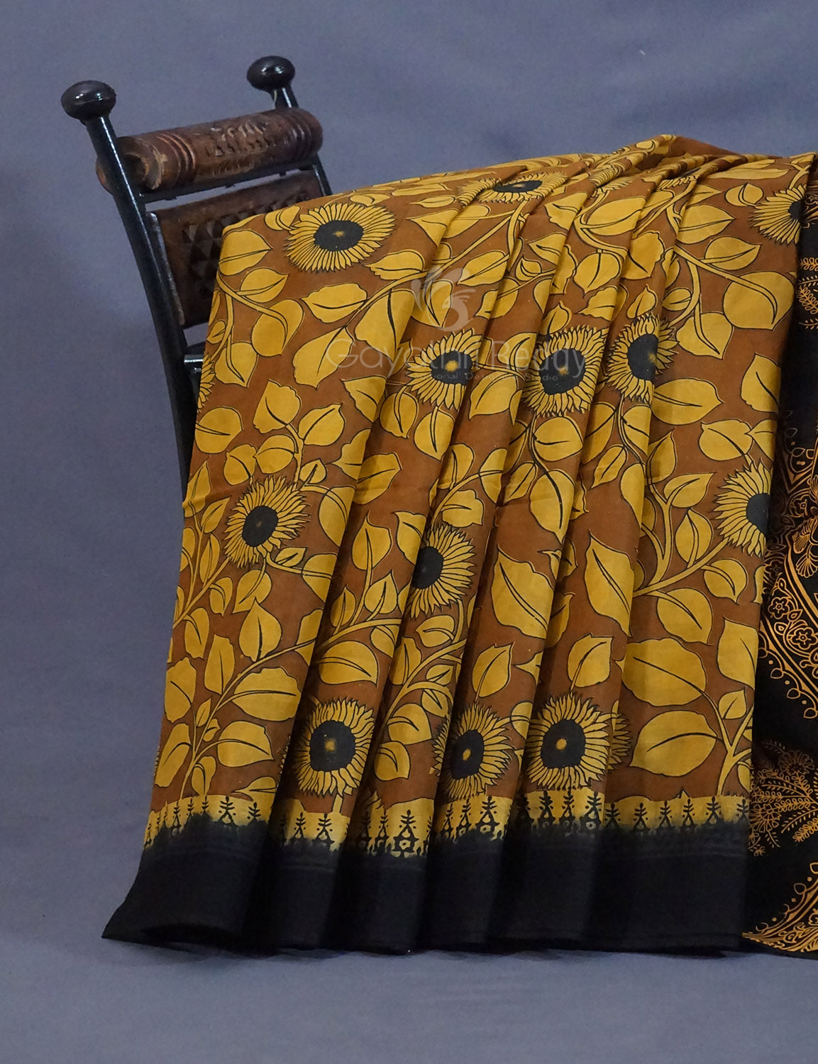 Shades of Khaki And Mustard Colour Kalamkari Pure Mulmul Cotton Saree By Gayathri Reddy Designer Studio