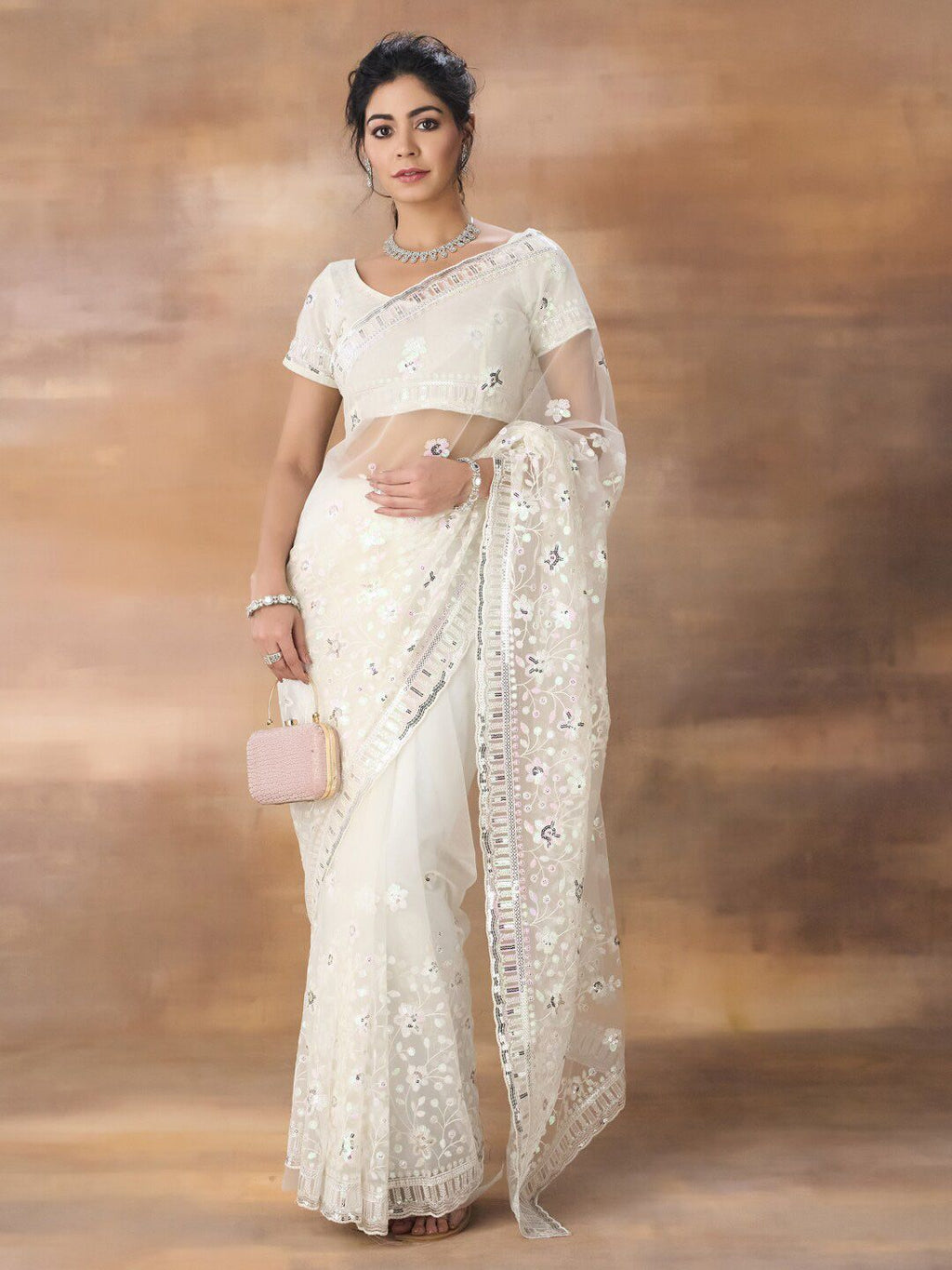 kasee Floral Embroidered Net Saree
