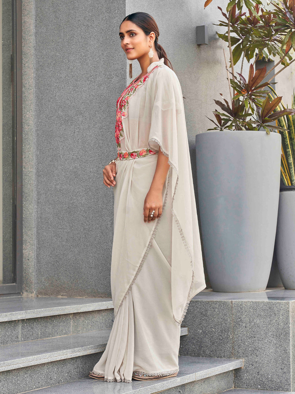Tikhi Imli Embroidered Kaftan Saree With Belt