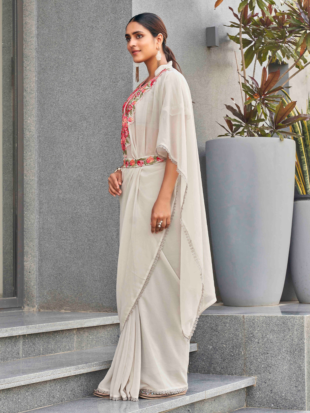 Tikhi Imli Embroidered Kaftan Saree With Belt