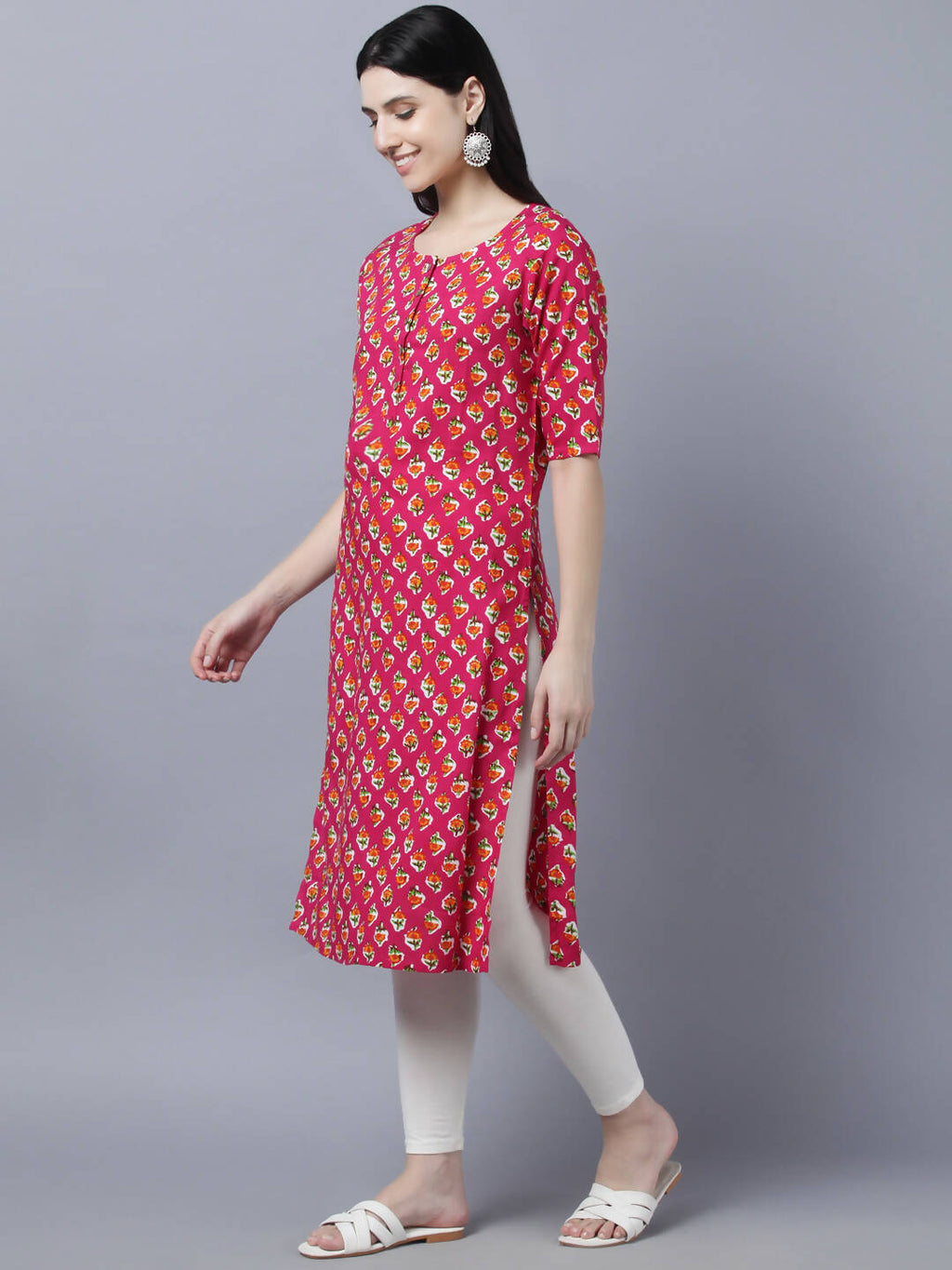 Myshka Women Pink Printed Straight Kurta