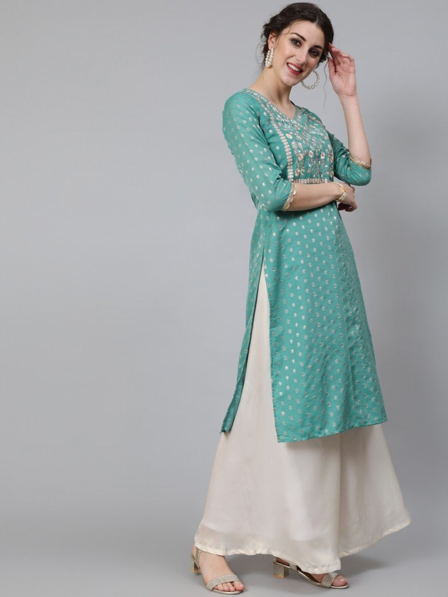 Aks Ethnic Motifs Woven Design Zari Chanderi Silk Kurta