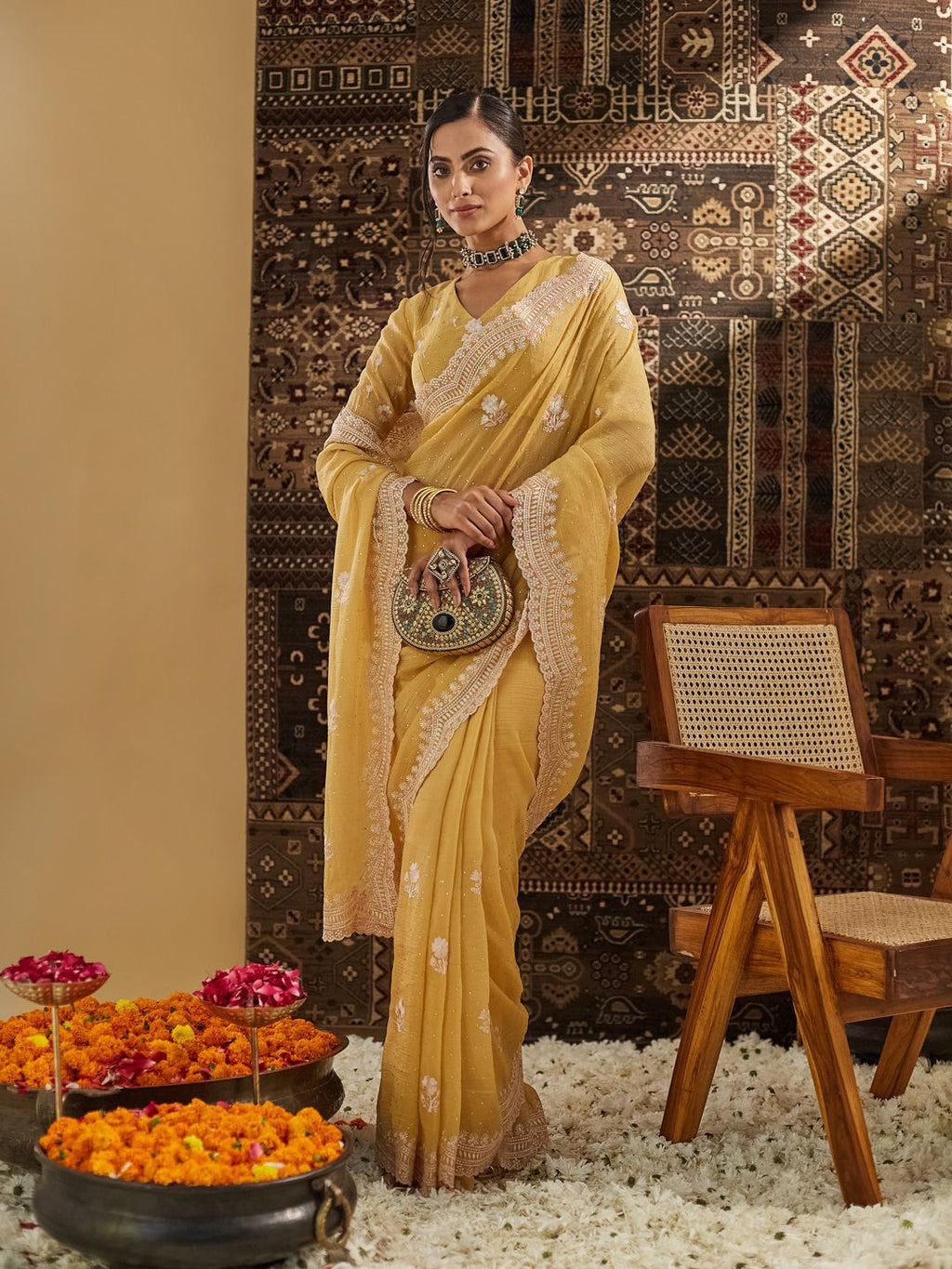kasee Floral Phulkari Silk Blend Saree