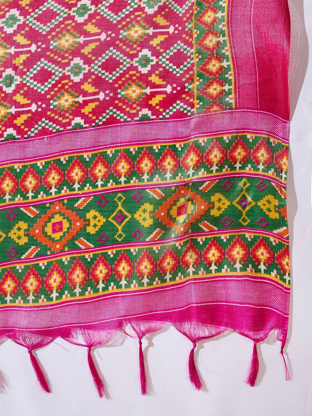InWeave White Strappy Kurta Set Pink Patola Dupatta