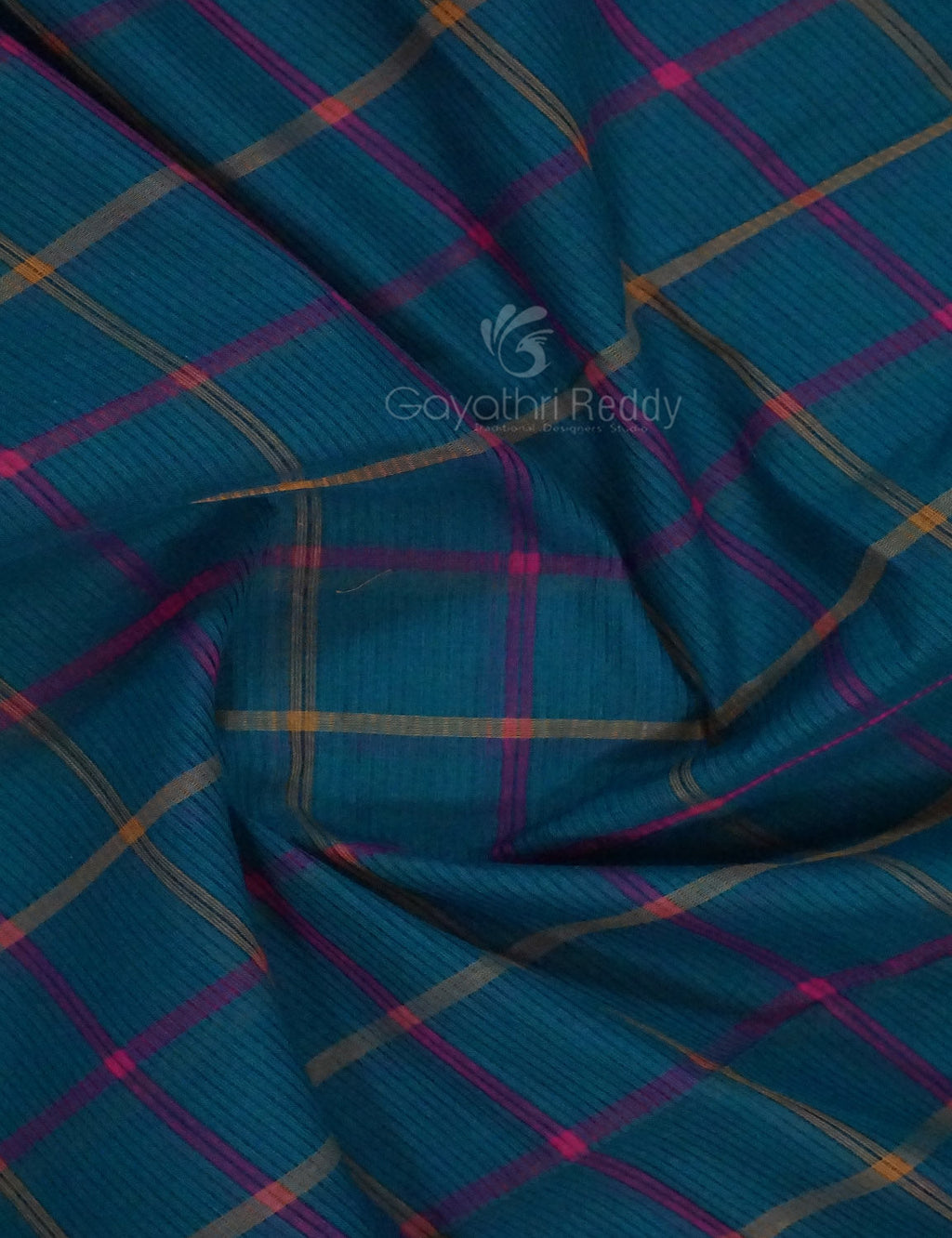 Dual Shade of Peacock Blue And Magenta Pure Mangalgiri Cotton By Gayathri Reddy Designer Studio