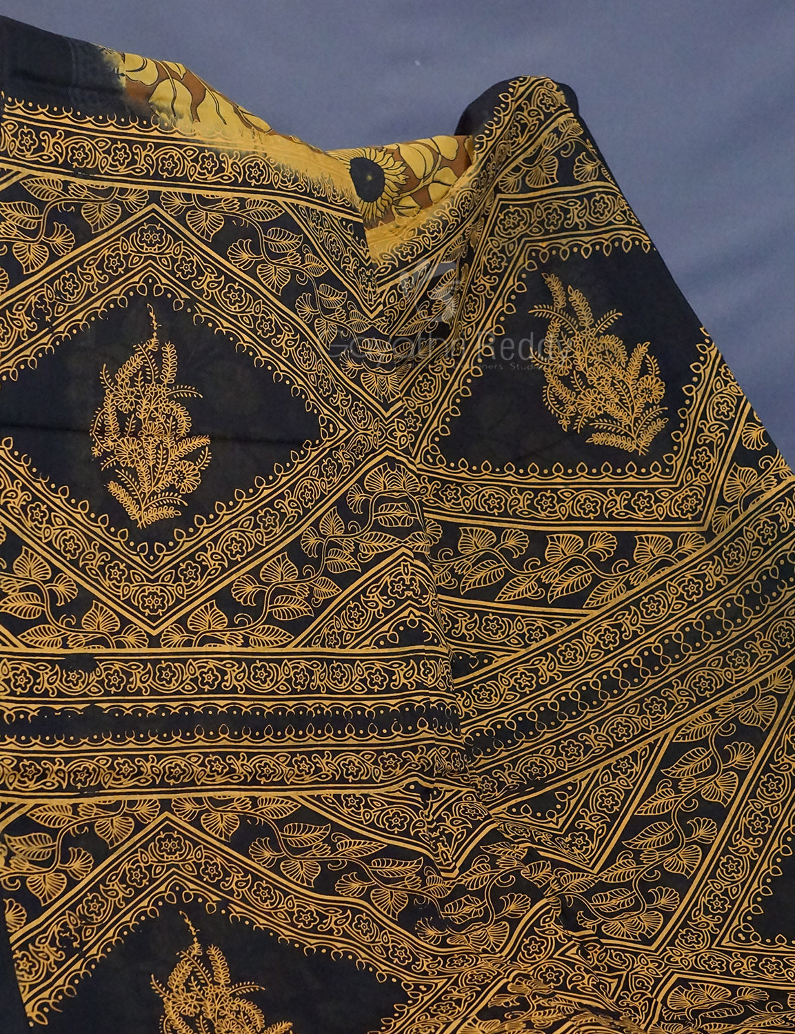 Shades of Khaki And Mustard Colour Kalamkari Pure Mulmul Cotton Saree By Gayathri Reddy Designer Studio