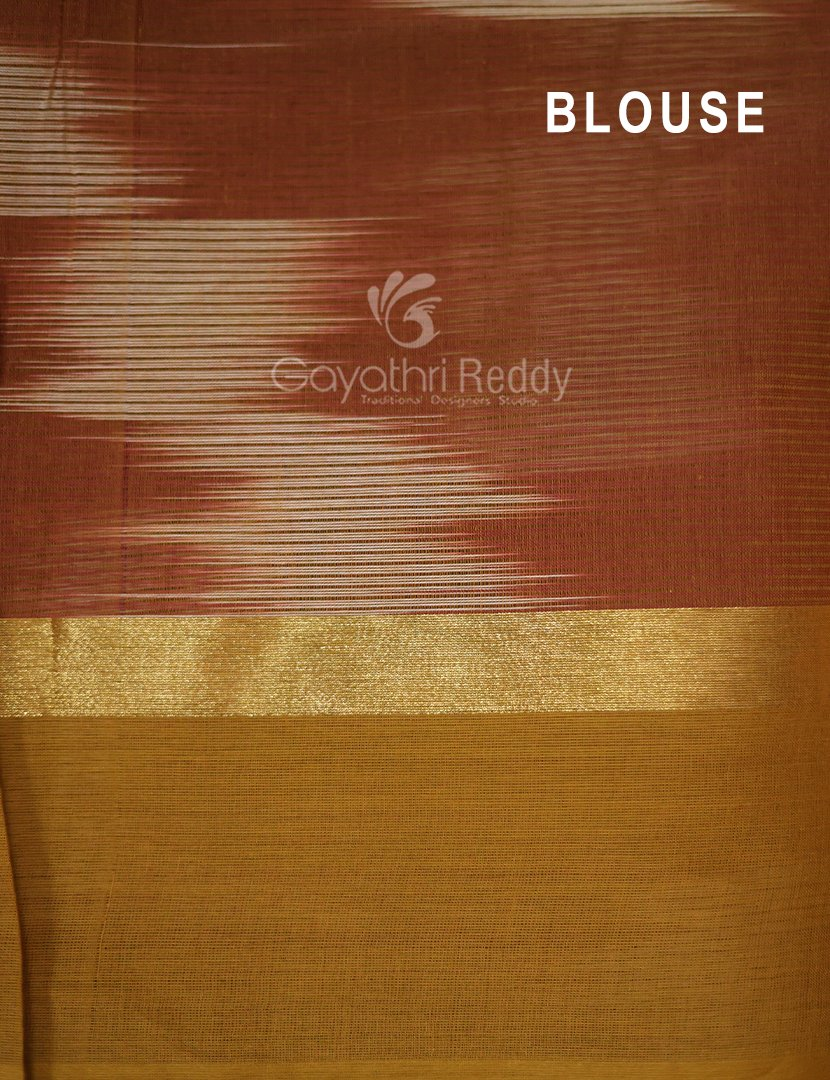 Dual Shades of Maroon And Chikoo Mangalagiri Ikkat Cotton Saree By Gayathri Reddy Designer Studio