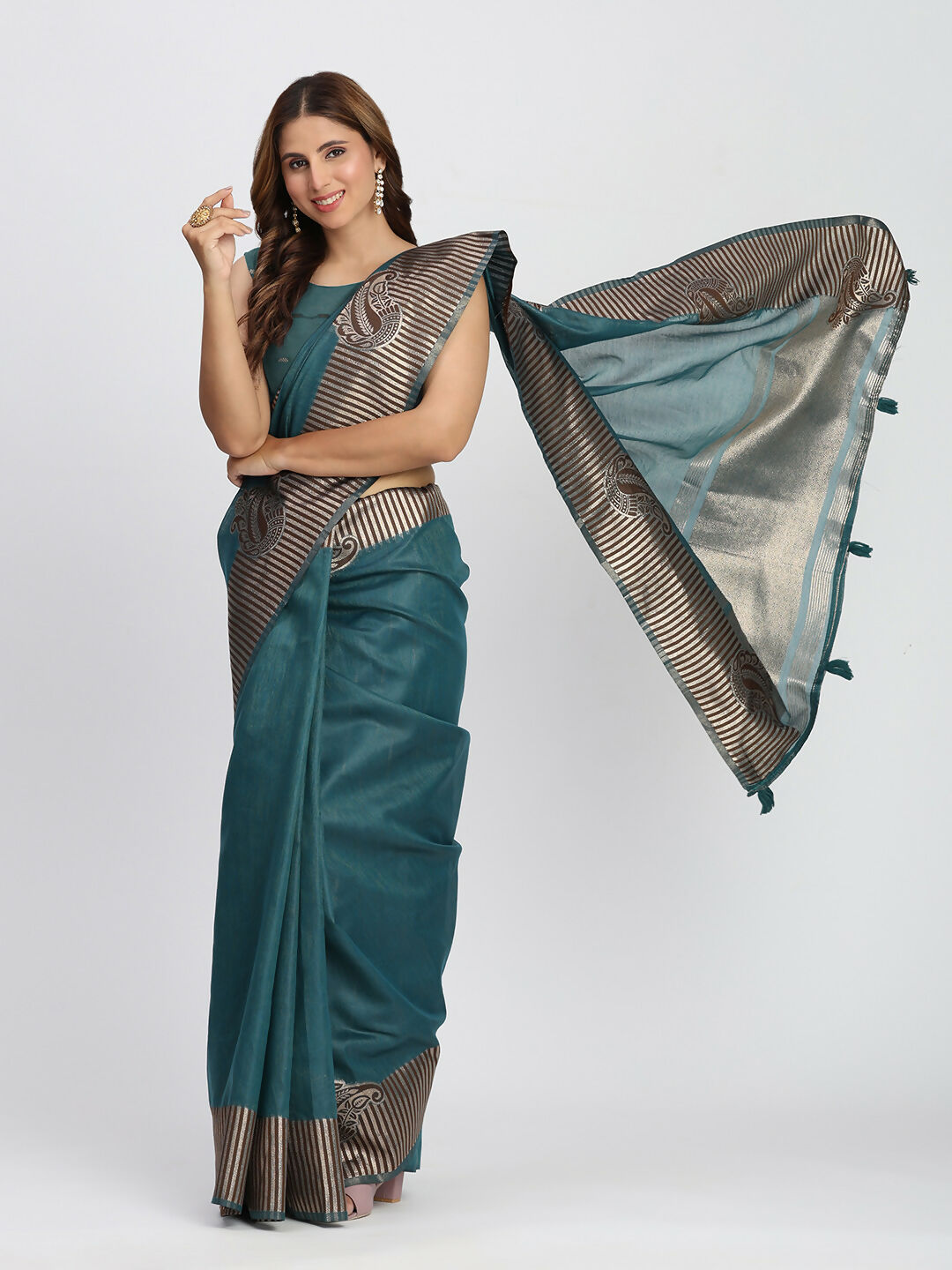 Shree Shyam Fashion Linen Cotton Sea Green Saree