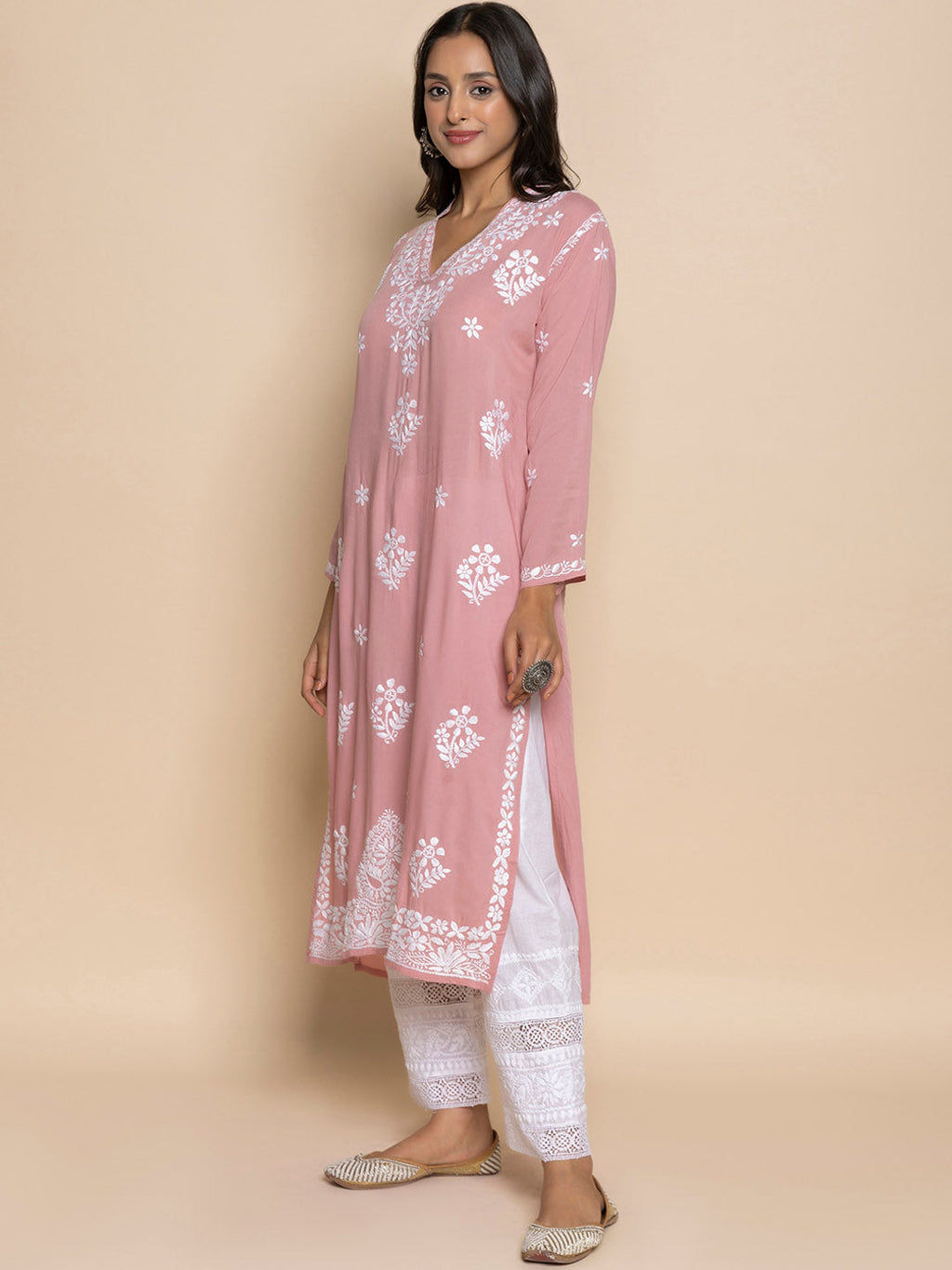 HOUSE OF KARI Floral Embroidered Fizaa Chikankari Pure Cotton Straight Kurta