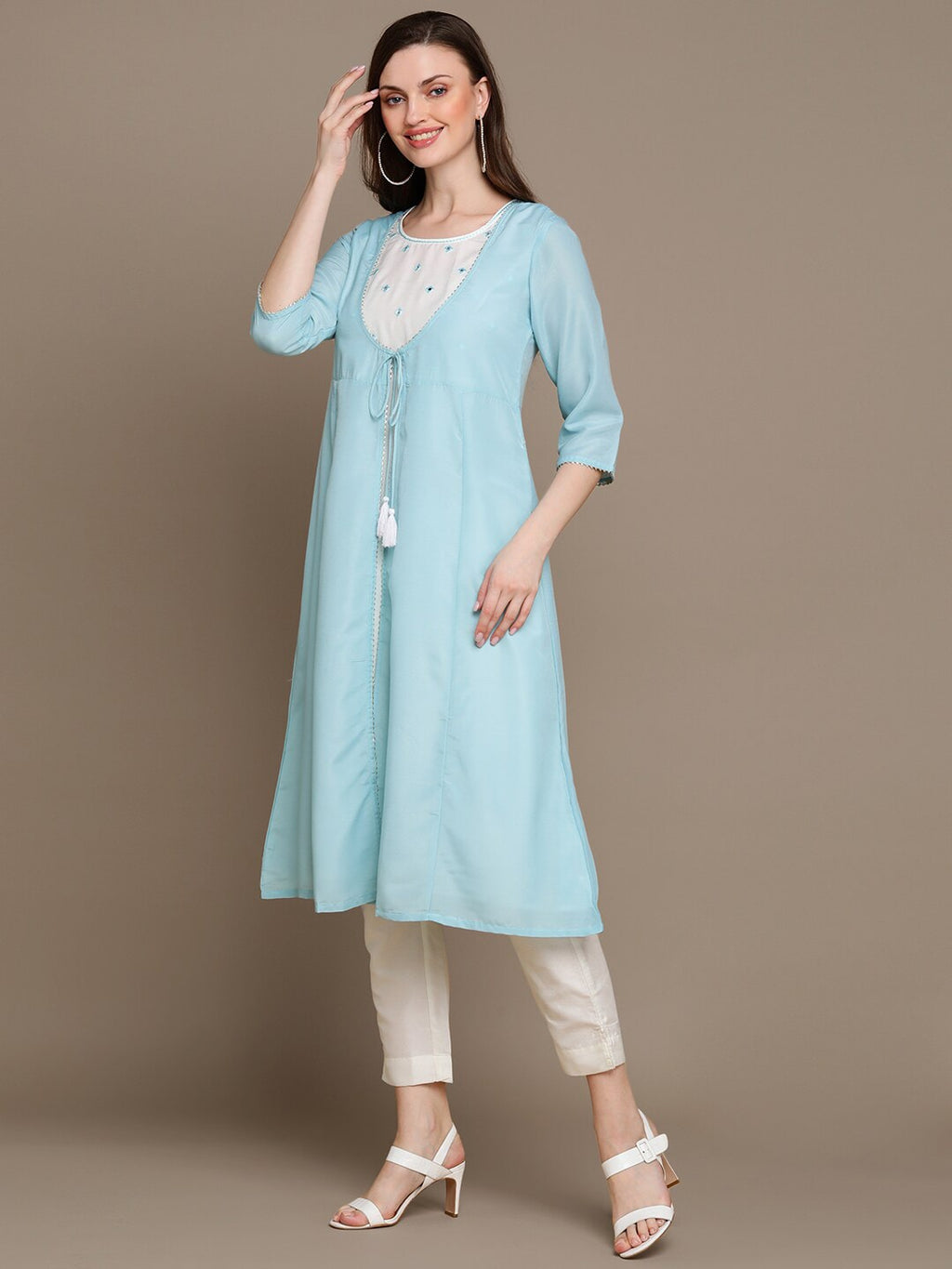 HERE&NOW Embroidered Mirror Work A-Line Kurta