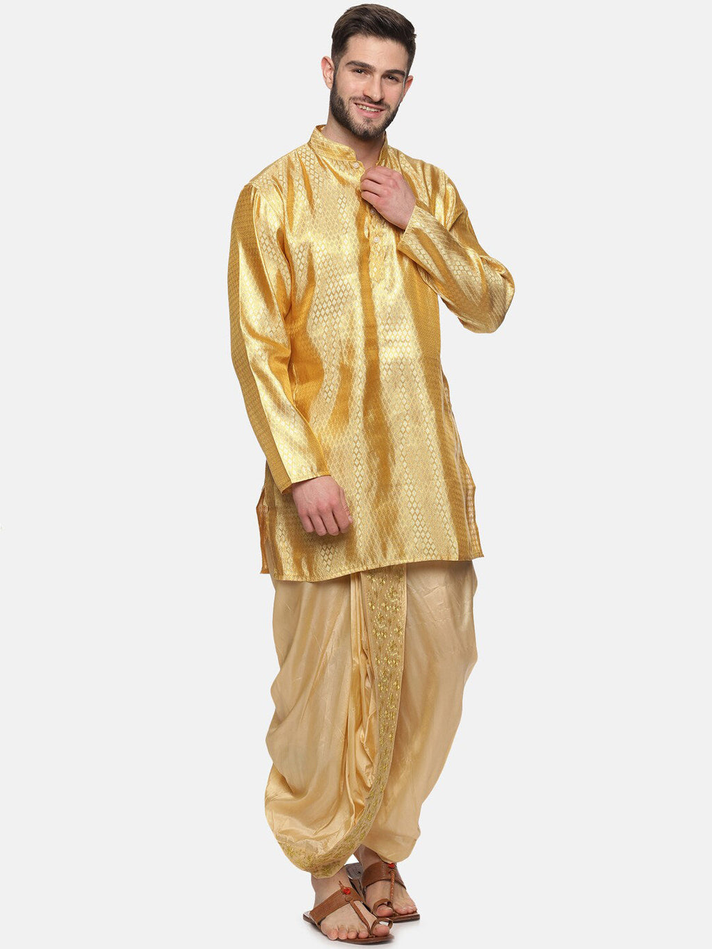 Sethukrishna Men Golden Embroidered Dhoti Pant