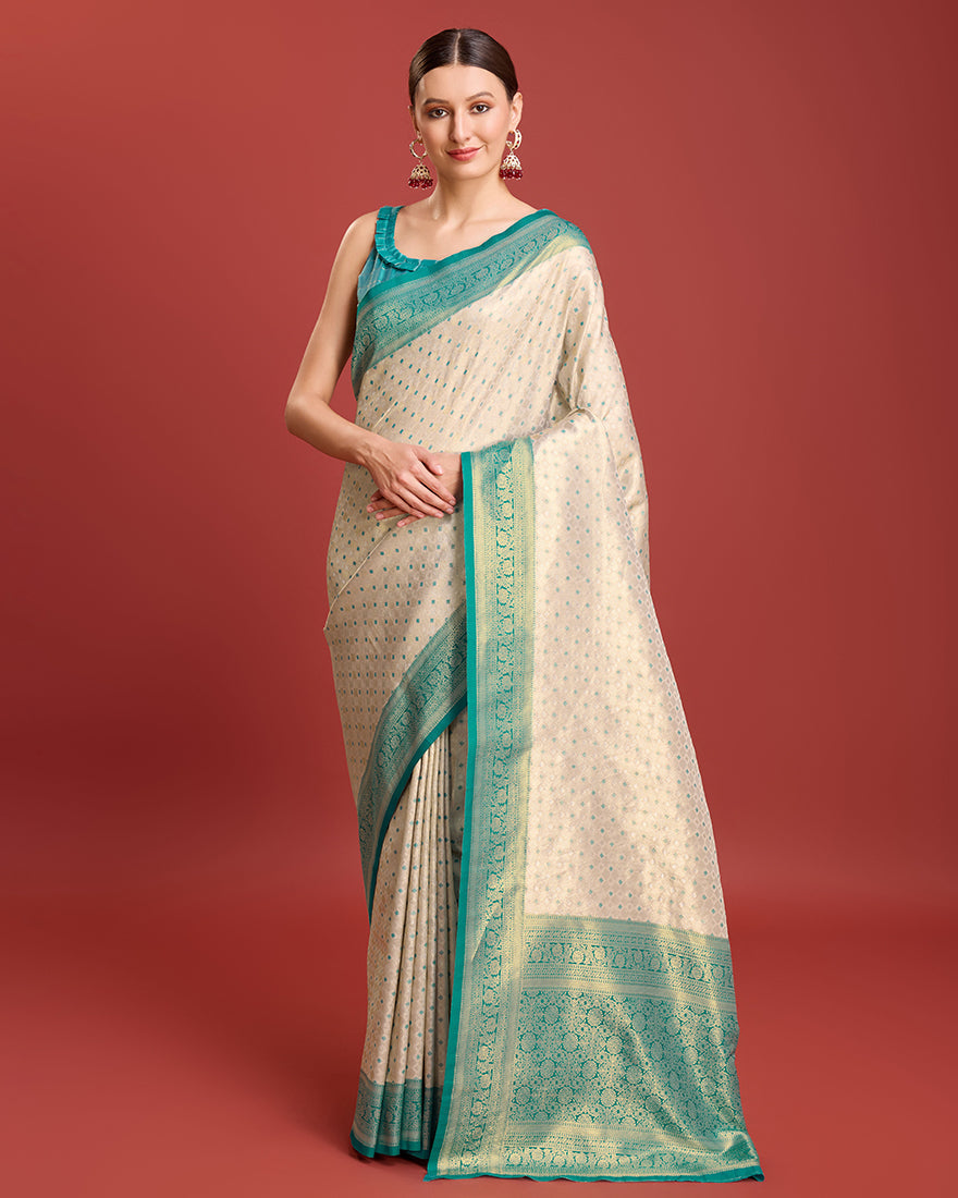 Monjolika Fashion Turquoise Kanjivaram Silk Mesmerizing Saree